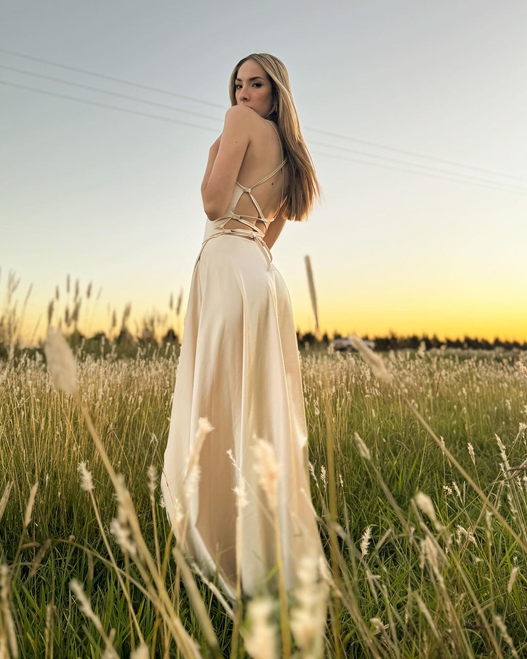 Elegant Champagne A-Line Satin Long Prom Dress with High Slit J3121 - Perfect for Homecoming, Formal Dances & Evening Galas