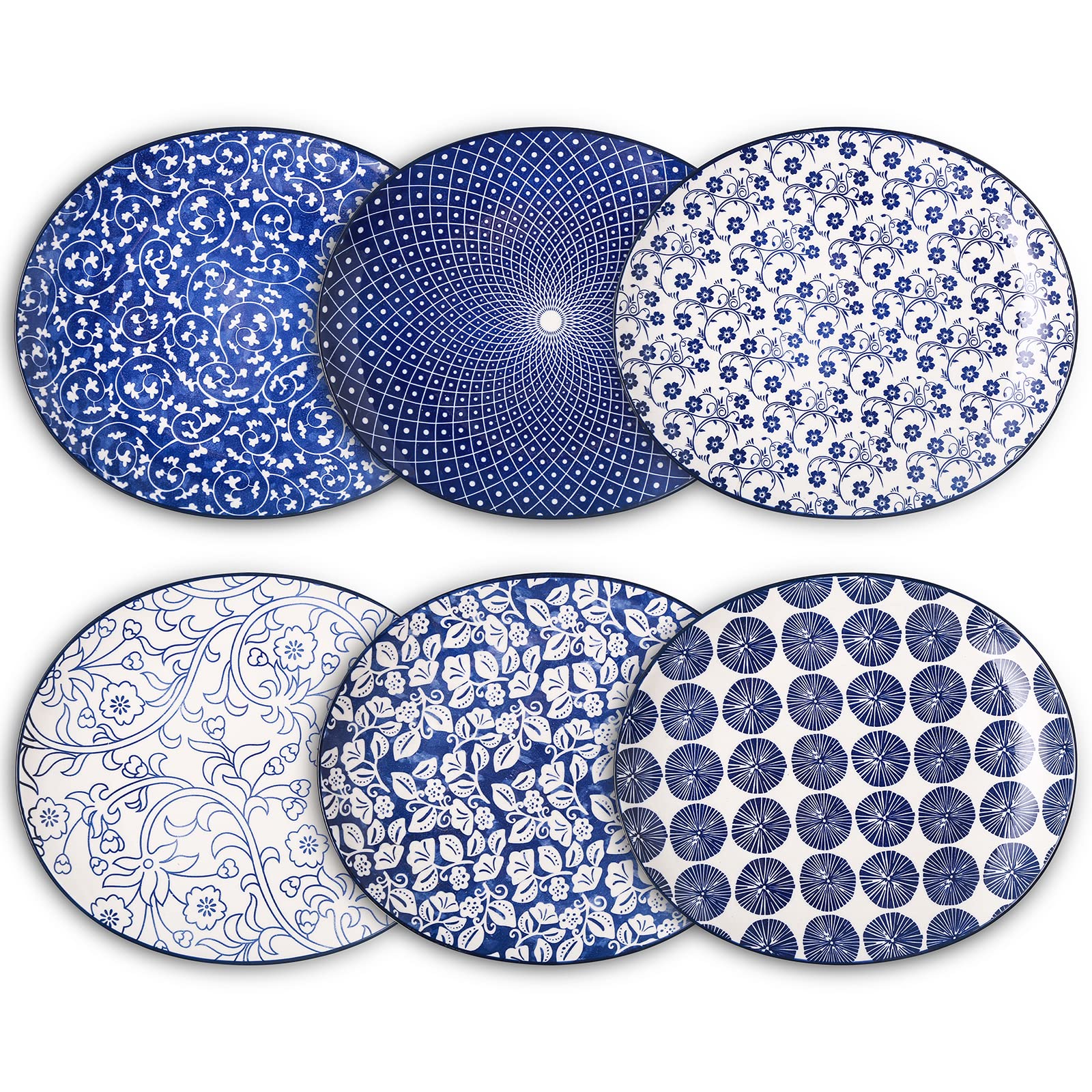 Selamica 11-Inch Porcelain Shallow Oval Dinner Plates - Set of 6, Microwave & Dishwasher Safe, Oven-Friendly Vintage Blue Plates for Dessert, Pasta, Salad - Perfect for Dining, Entertaining & Restaurant Use