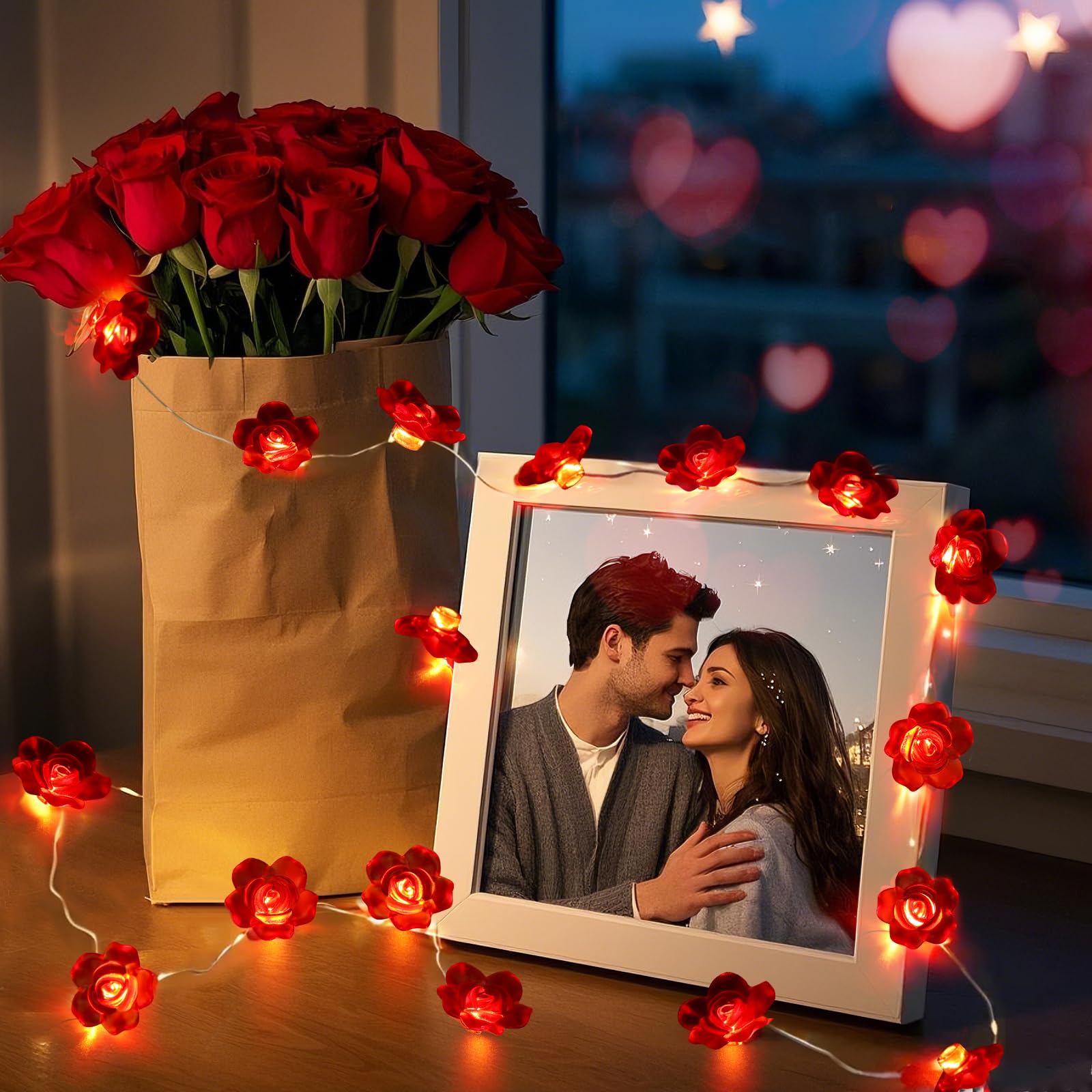 Valentine's Day LED Rose String Lights - 10FT 30 LED Battery Operated Fairy Lights for Indoor Outdoor Decor, Wedding, Party, Home & Room Decoration - Perfect for Romantic Ambiance, Anniversary Gifts & Holiday Lighting