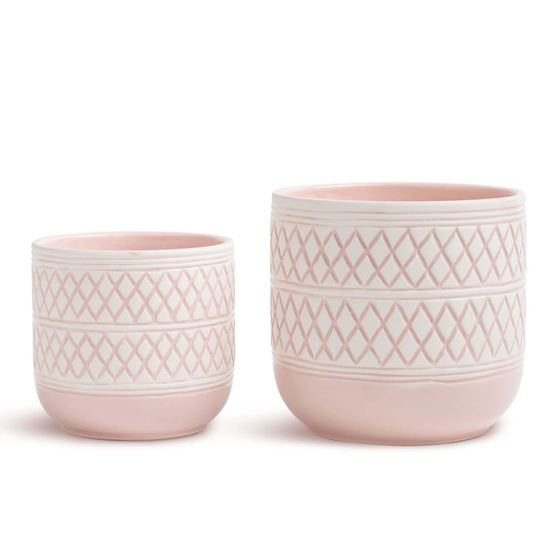 6 + 4.7 Inch Ceramic Flower Plant Pots with Drainage Hole - Indoor Planters for Succulents, Orchids, Snake Plants & Cactus - Perfect for Home Decor, Office Desk & Garden Use (Pink)