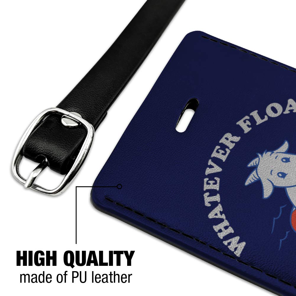 Funny Rectangle Leather Luggage Tag - Personalized ID Card Holder for Travel Bags - Perfect for Suitcases, Backpacks & Pet Carriers - Whatever Floats Your Goat Boat Design