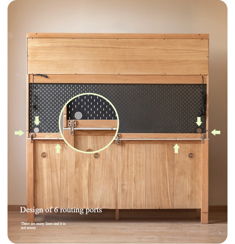 Premium Oak Solid Wood Perforated Rock Board Dining Sideboard - Rustic Kitchen Buffet Cabinet for Dining Room Storage & Display