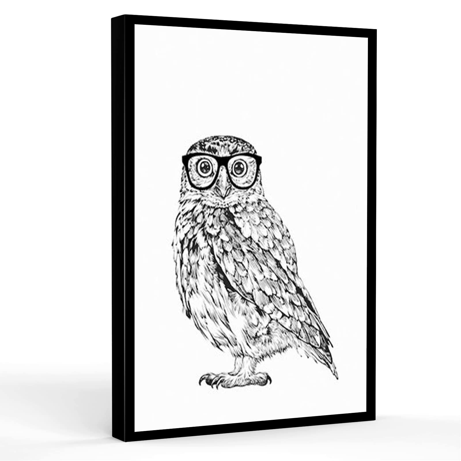 12''x18'' Framed Modern Canvas Wall Art - Owl Portrait Print for Bathroom Decor, Nursery & Kids Room | Rustic Animal Lovers Sign for Boys & Girls | Perfect for Home, Office & Gift Giving