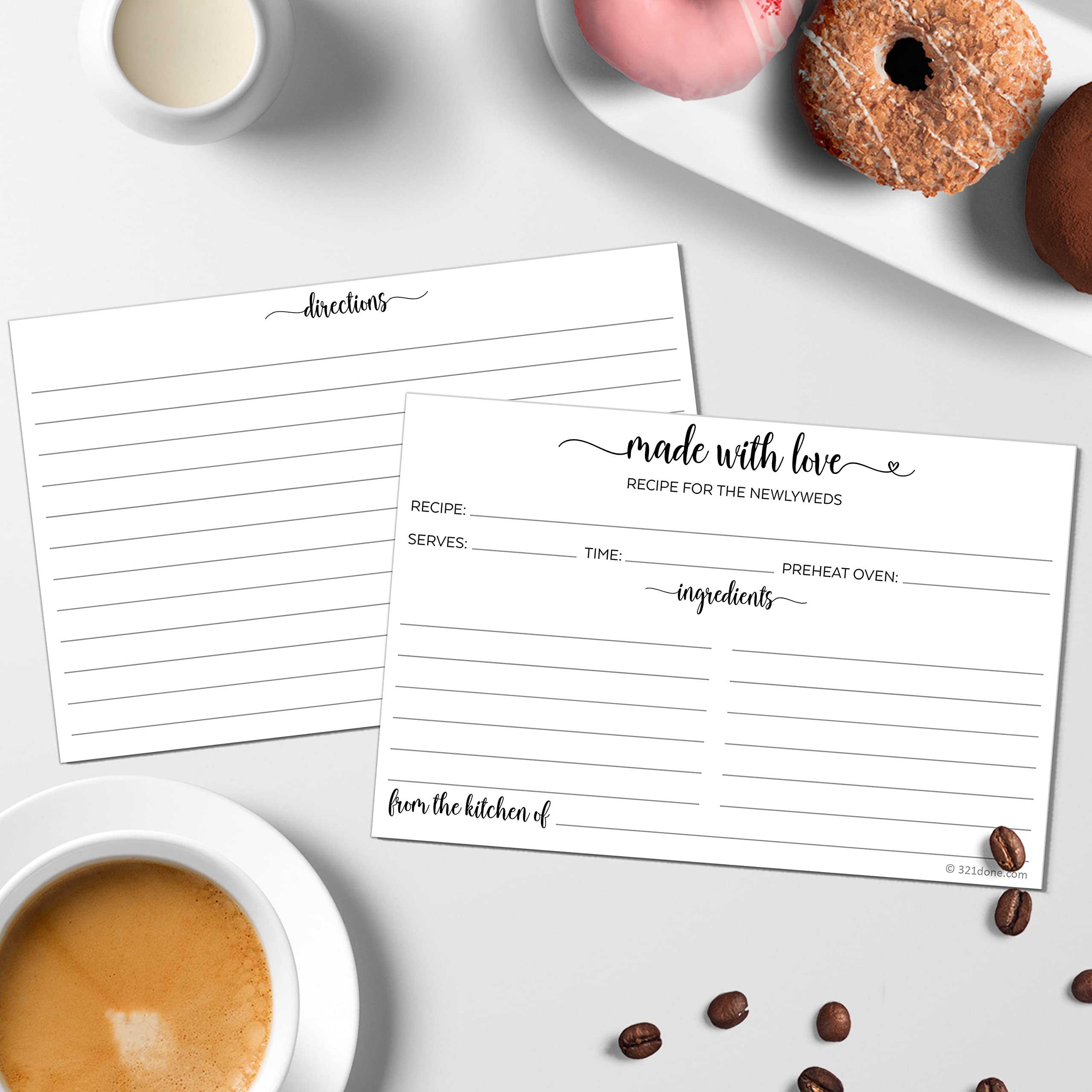 321Done Newlyweds Recipe Cards - 4x6 White Modern Heart Calligraphy Design - Double-Sided Wedding Recipe Cards Set of 50 - Made in USA - Perfect for Bridal Showers, Wedding Gifts & Creating Family Recipe Books