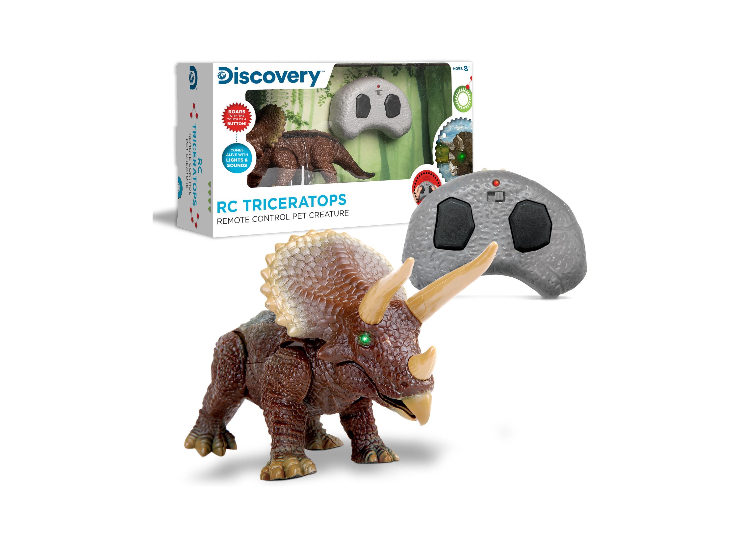 Discovery Kids Triceratops LED Infrared Remote Control Dinosaur Toy - Interactive Dino Toy with Realistic Sounds & Movements for Kids Ages 3-8 | Perfect for Pretend Play, Birthday Gifts & STEM Learning