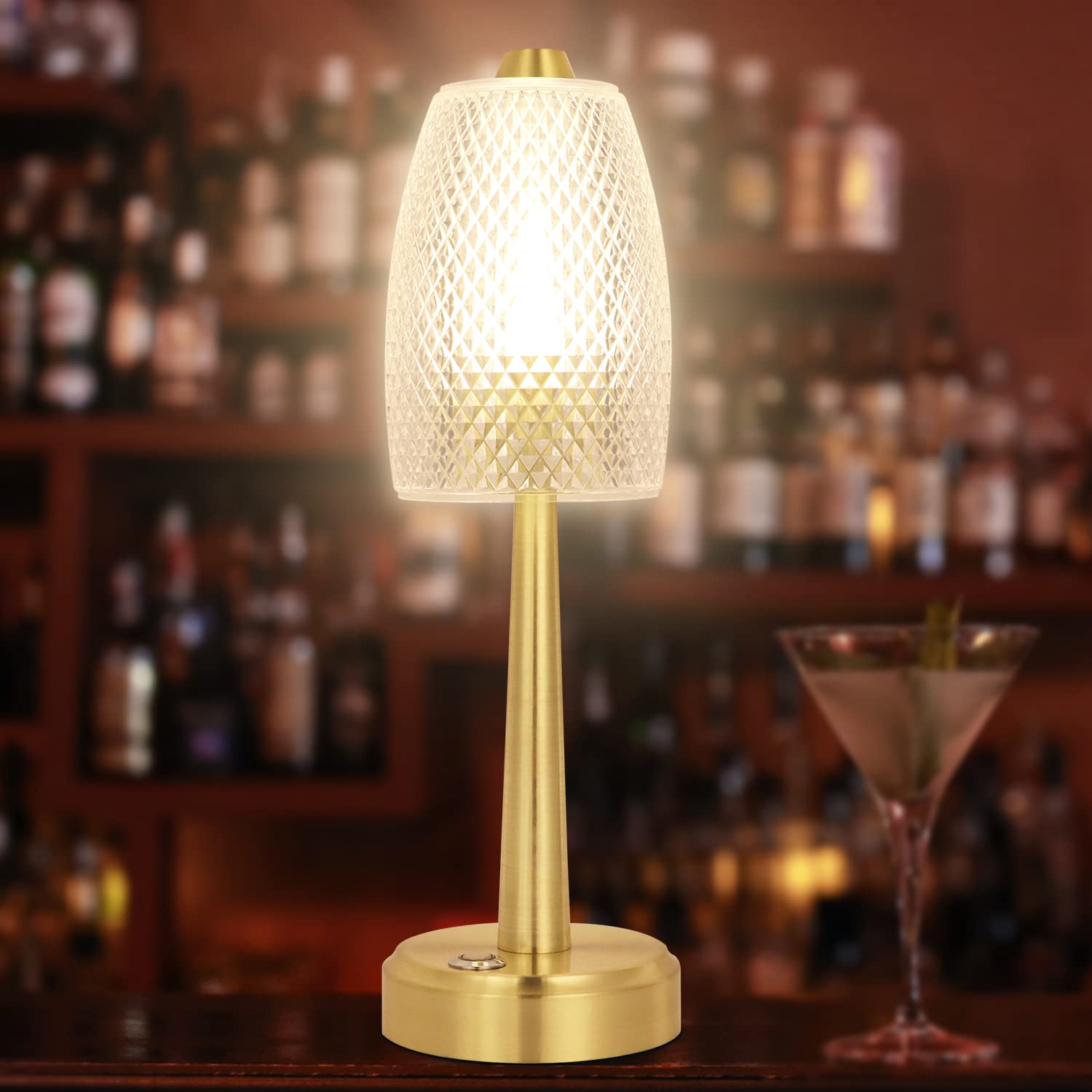 Rechargeable Cordless Battery Powered Table Lamp - 3-Way Dimmable Touch Control LED Bedside Nightstand Lamp with Portable Night Light for Home, Living Room, Bedroom, Hotel & Bar - Perfect for Reading, Relaxing & Decor (Gold)