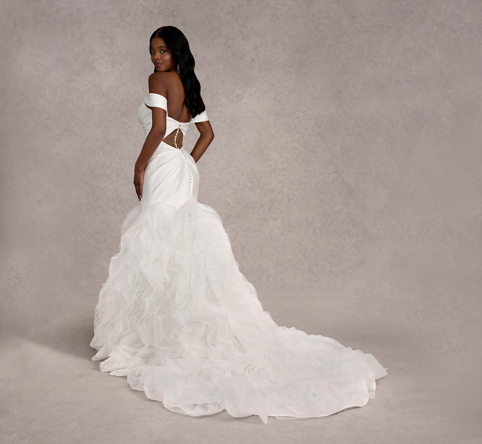 Elegant Off-The-Shoulder Draped Mermaid Gown in Ivory - Perfect for Weddings, Prom & Formal Events