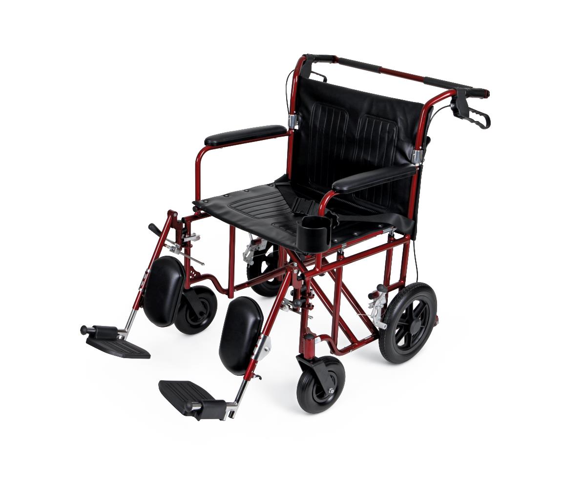Ultralight Bariatric Transport Wheelchair - 22 Inch Heavy Duty Red Rolling Chair for Seniors & Disabled | Indoor & Outdoor Mobility Aid for Travel, Hospitals & Home Use