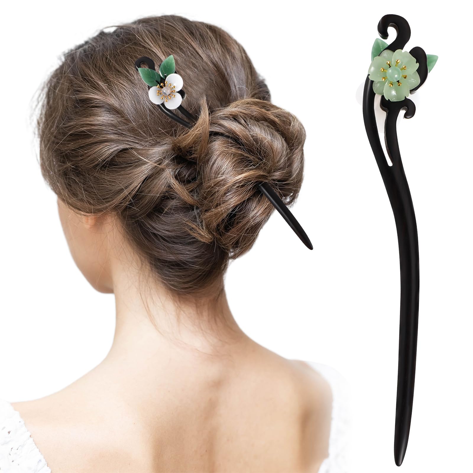 Vintage Chinese Hair Stick with Floral Design - Japanese Wooden Hair Chopsticks for Women & Girls - Perfect for Bun, Updo & Traditional Hairstyles