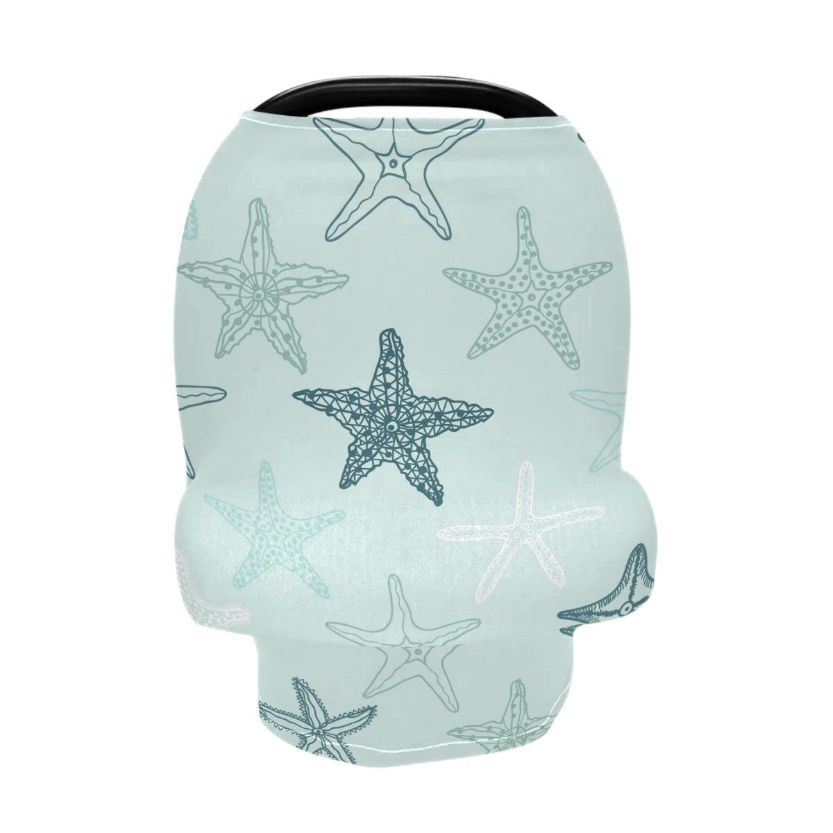 Multi-Purpose Baby Car Seat Canopy & Nursing Cover - Breathable Stroller and Car Seat Cover, Breastfeeding Shawl for Boys & Girls, Blue Starfish Design - Perfect for Travel, Shopping, and Outdoor Activities