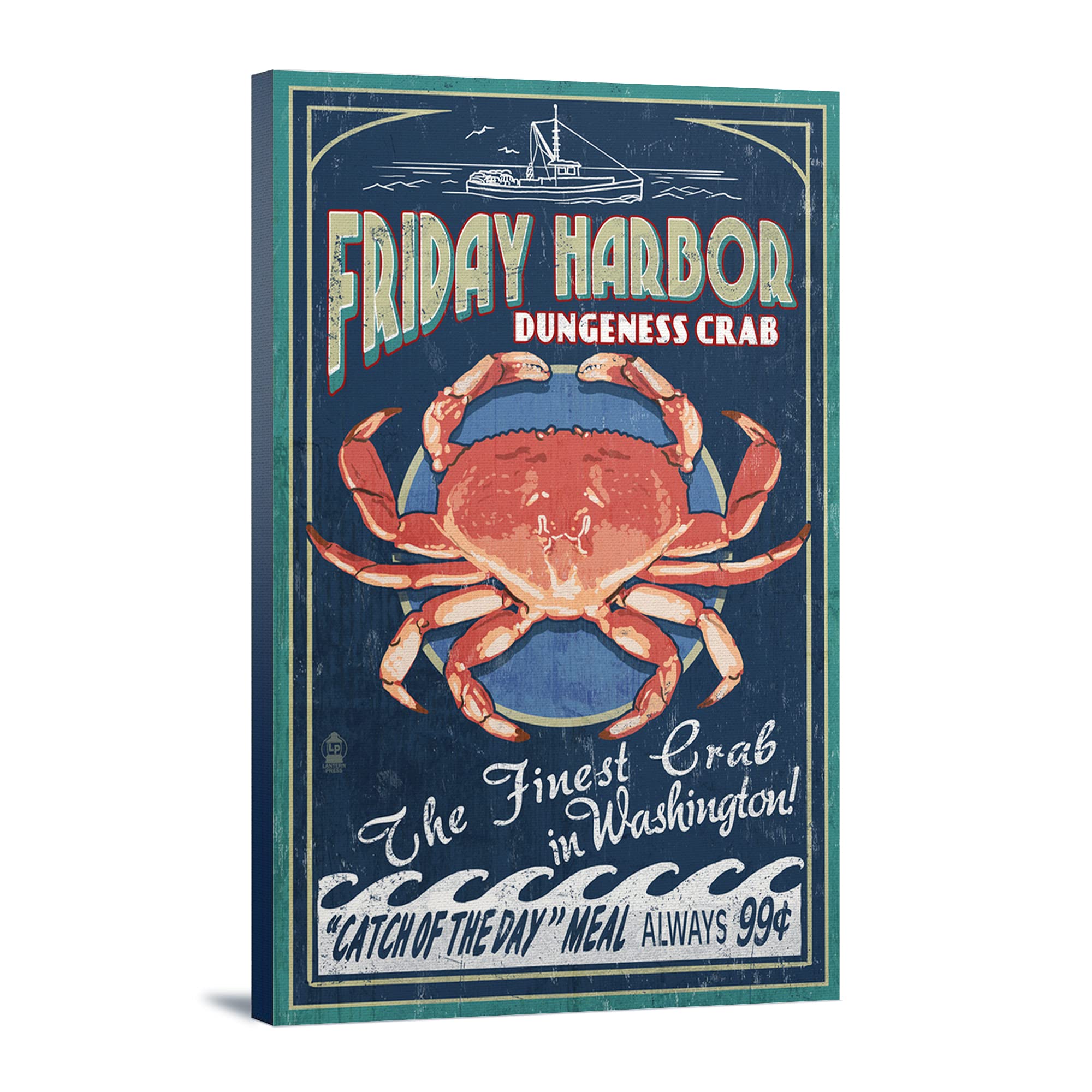 Lantern Press Friday Harbor San Juan Island Washington Dungeness Crab Vintage Sign - 24x36 Wrapped Canvas Wall Art for Home & Office Decor | Coastal Theme Living Room, Beach House, Restaurant Wall Decoration