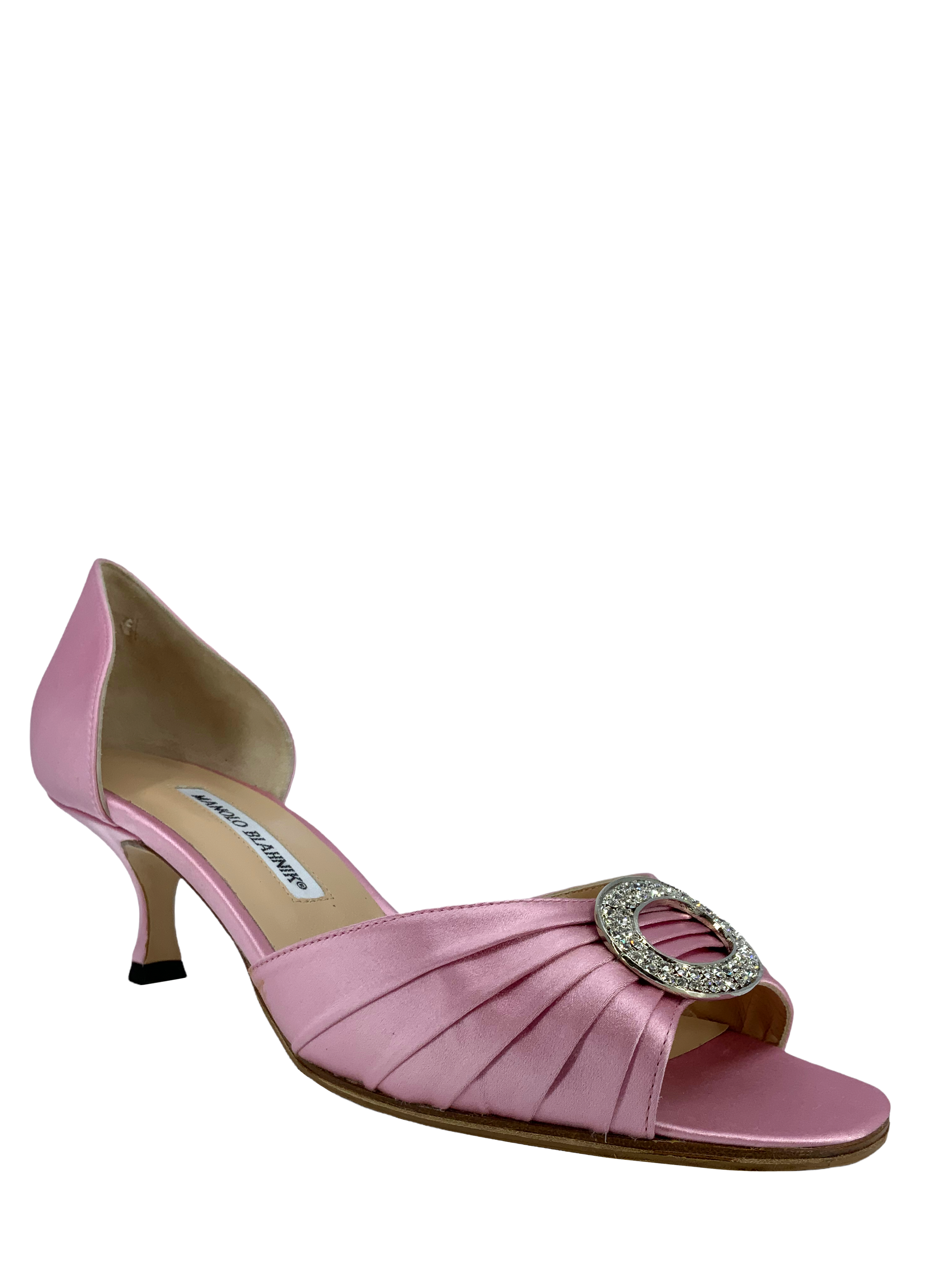 Manolo Blahnik Sedaraby Embellished Satin d'Orsay Pumps Women's Size 10.5 - Elegant Evening Shoes for Weddings, Parties & Special Occasions