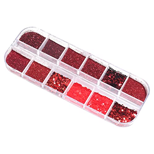 12-in-1 DIY Nail Art Kit with Glitter Powder & Dryer - 12 Color Nail Paint Set for Salon & Home Manicure | Perfect for Nail Extensions, French Tips & Party Nail Designs (Red)