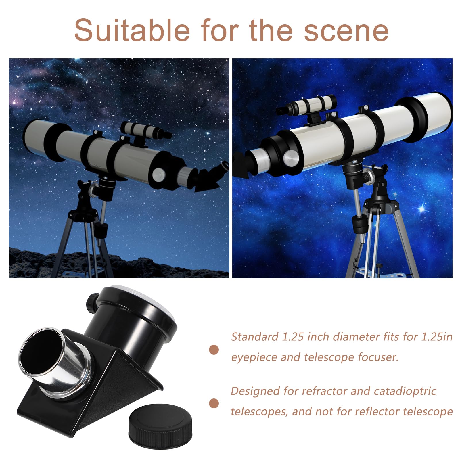 ULTECHNOVO 90 Degree Diagonal Mirror - 0.96 Inch Dielectric Star Diagonal for Telescopes - 90 Zenith Mirror Astronomy Accessory (Black) - Perfect for Stargazing, Astrophotography & Celestial Observation