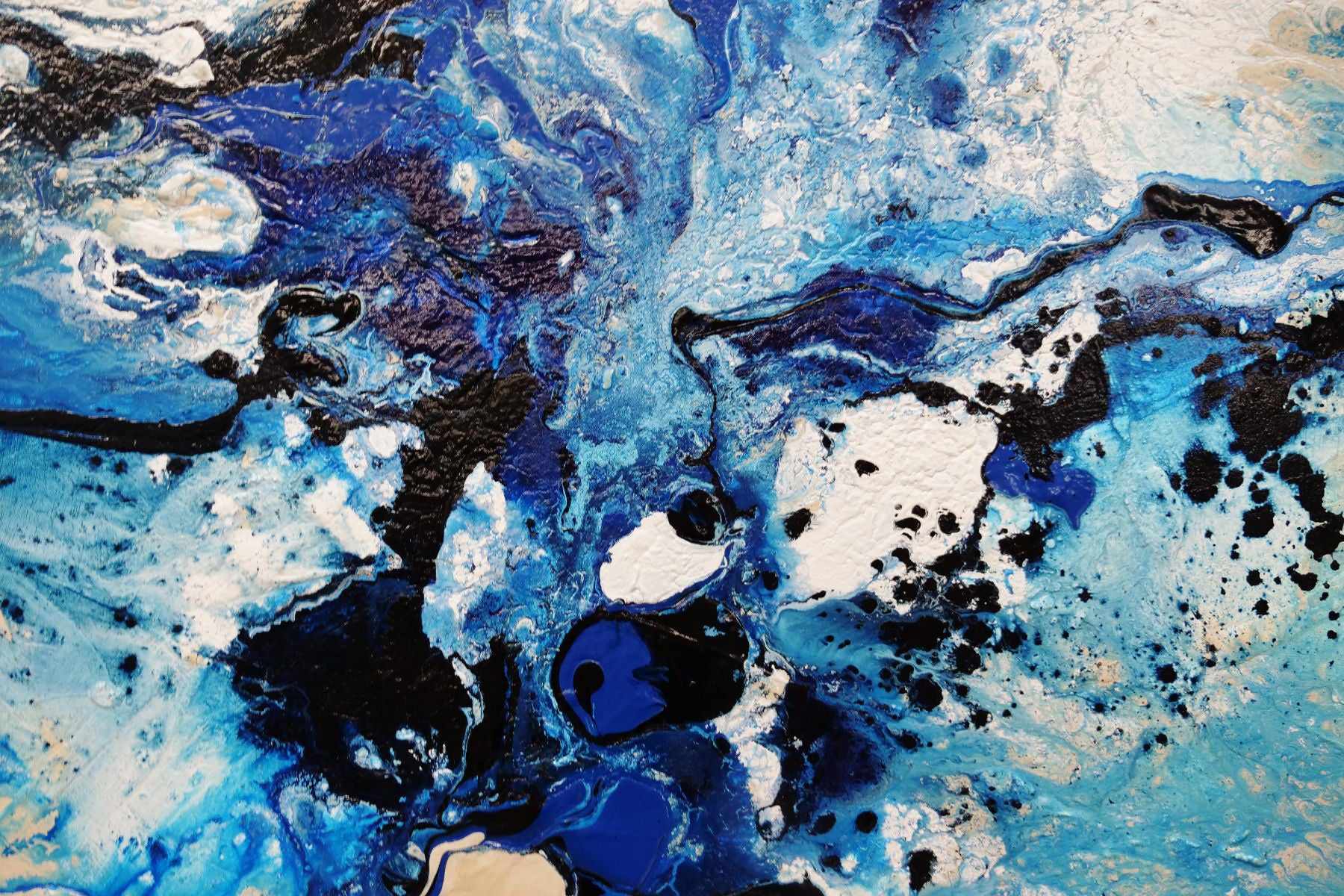 140cm x 100cm Blue Cream Textured Abstract Ocean Painting - Modern Wall Art for Living Room, Bedroom & Office Decor