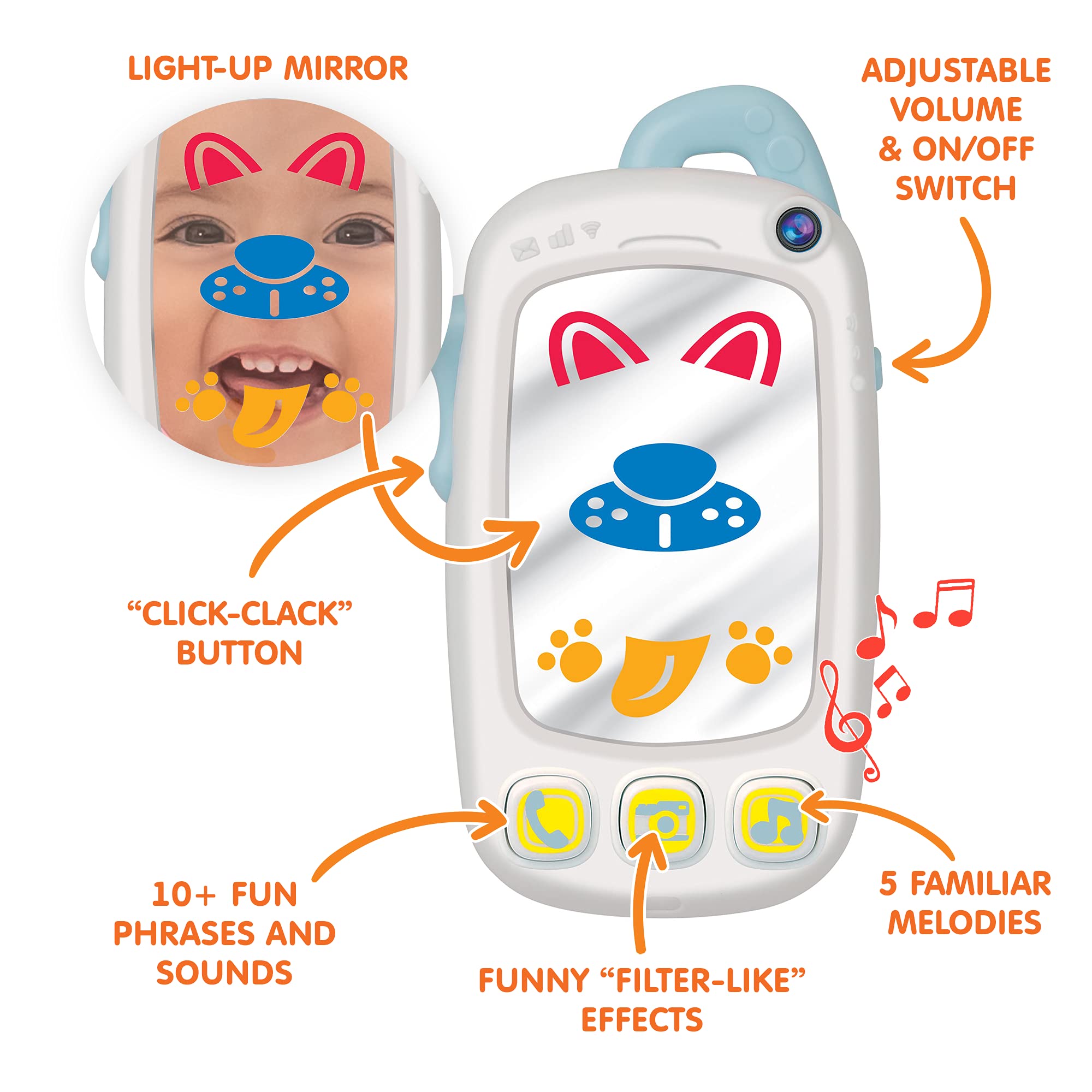 Baby Selfie Toy Phone with Easy-Press Buttons & Light-up Mirror - Musical Learning Phone for Infants 9+ Months - Interactive Toddler Toy for Tummy Time, Early Development & Pretend Play - Perfect Gift for Baby Girls & Boys
