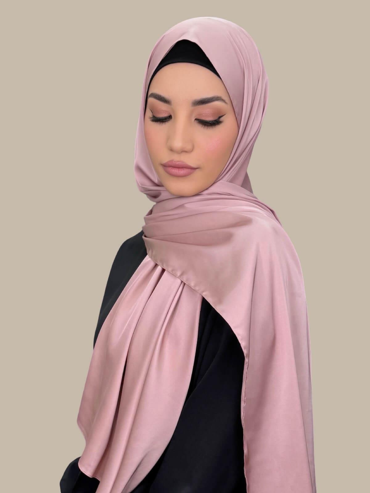 Luxury Satin Hijab Scarf - Soft & Breathable Truffle Rose for Women - Perfect for Daily Wear, Prayer, and Special Occasions