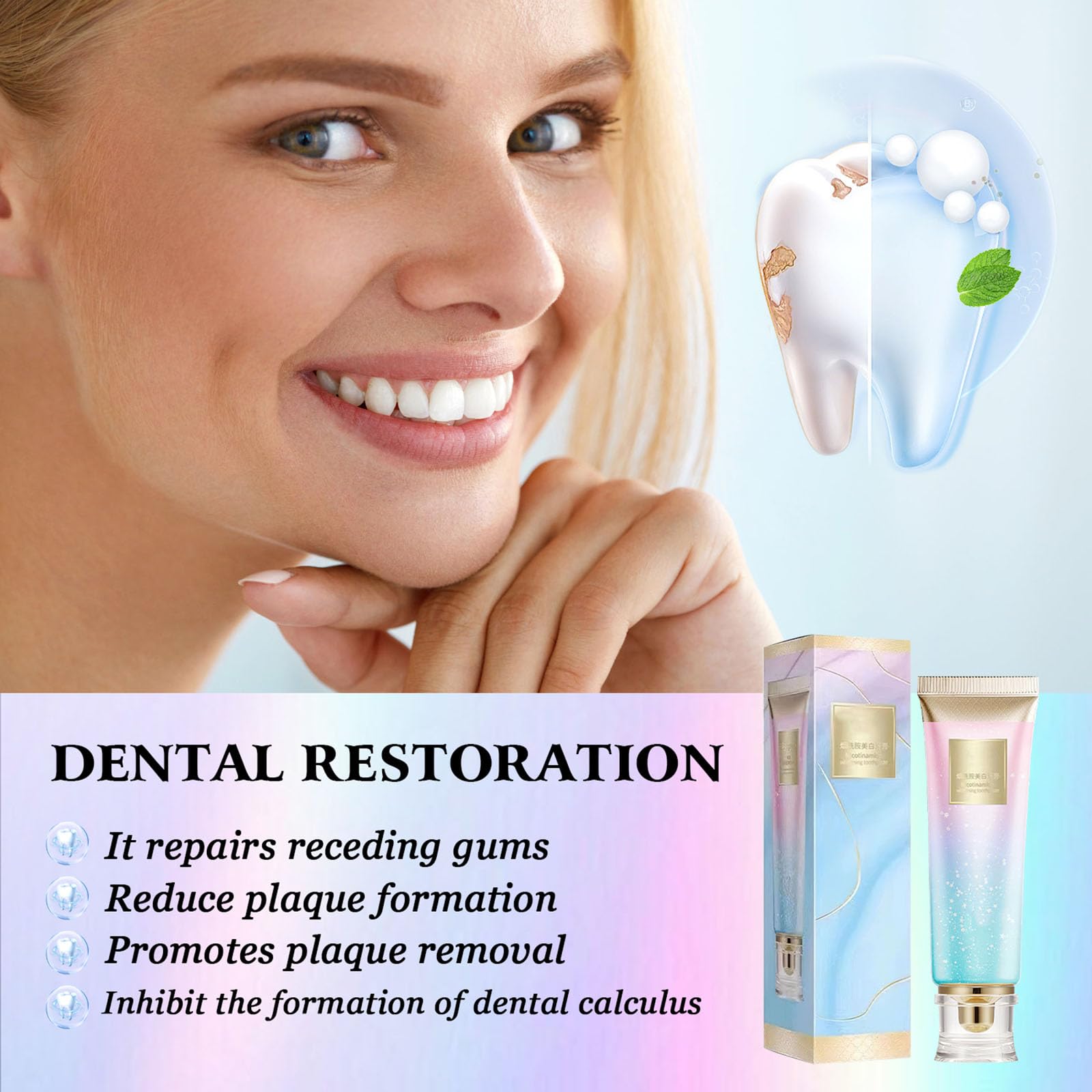 Niacinamide Whitening Toothpaste for Teeth Stain Removal & Protection - Fresh Breath, Natural Peppermint Flavor - Complete Oral Care for Brighter Smile - Ideal for Daily Use & Teeth Whitening Routine