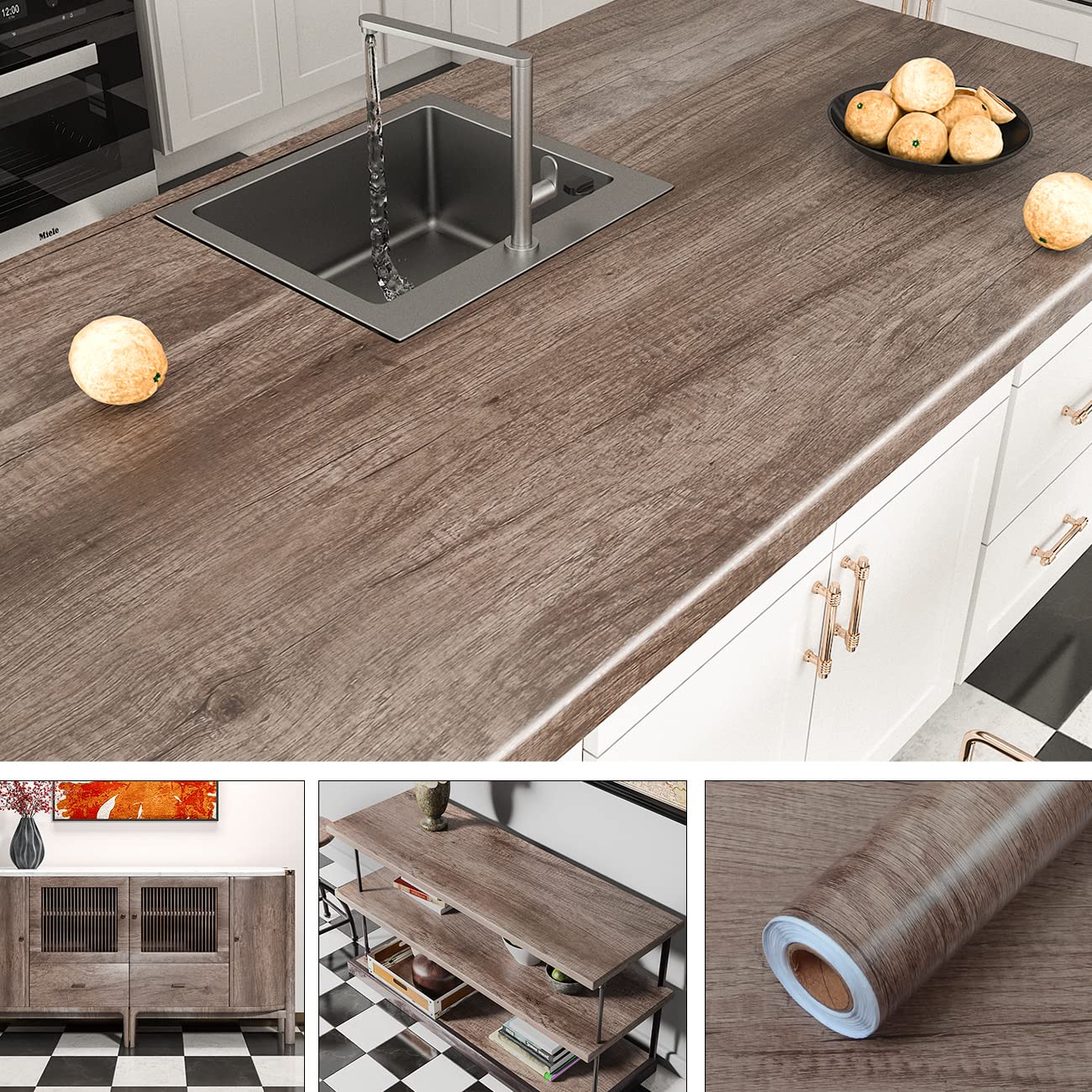 AbaBoorty 85''x15.8'' Classic Gray Oak Wood Peel and Stick Wallpaper - Waterproof Removable Vinyl Contact Paper for Countertops, Cabinets, Shelves - Perfect for Kitchen, Bathroom & Furniture Makeover