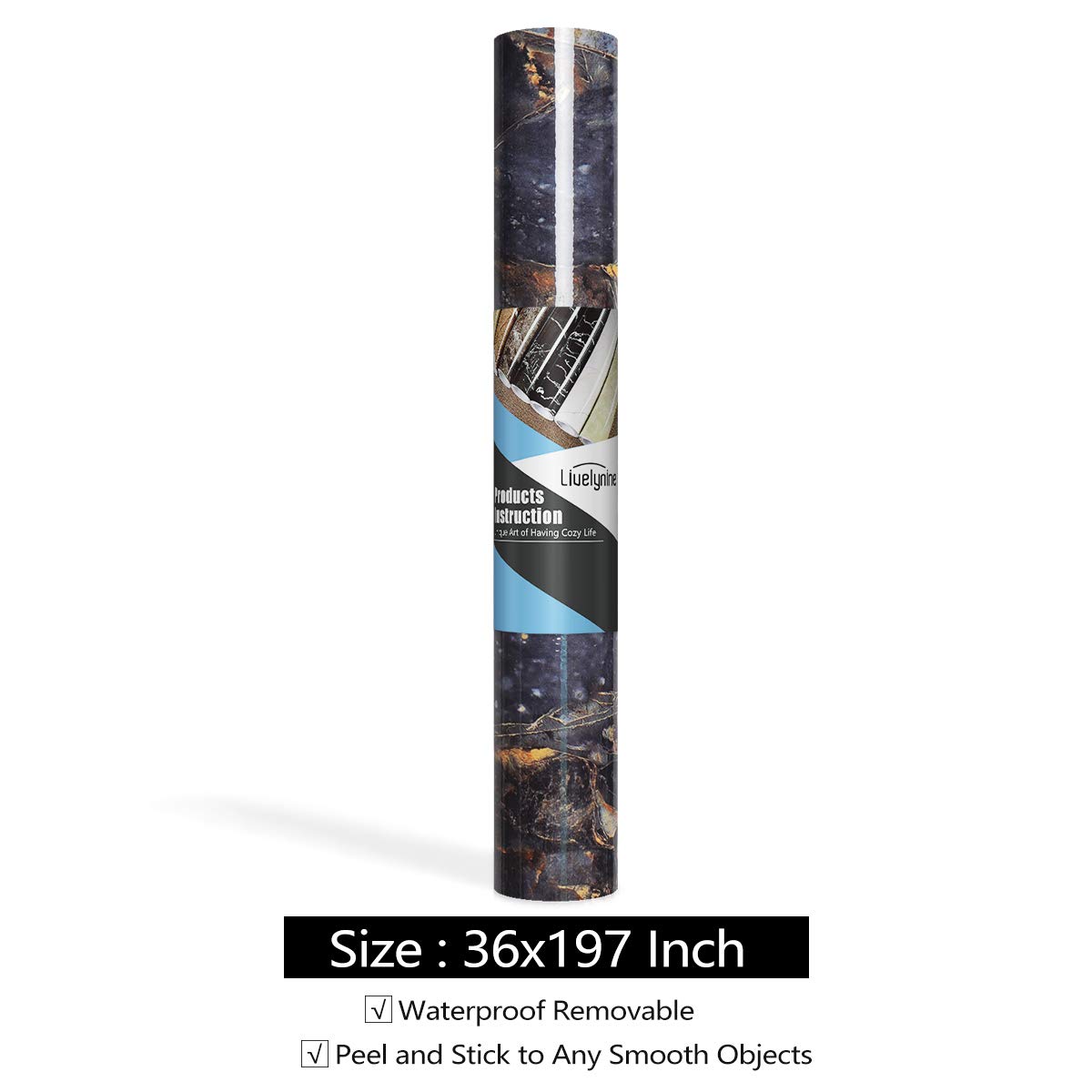 Livelynine Black and Gold Marble Contact Paper - 197