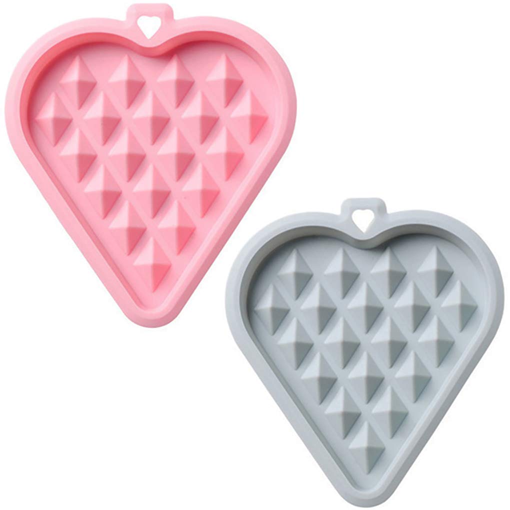 Goeielewe 2-Pack Silicone Waffle Molds - Heart Shaped Non-Stick Baking Pans for Waffles, Cupcakes, Chocolate, Candy & Soap Making (4.6x4.2x0.4 inch) - Perfect for Valentine's Day, Birthday Parties & DIY Home Baking (Blue & Pink)