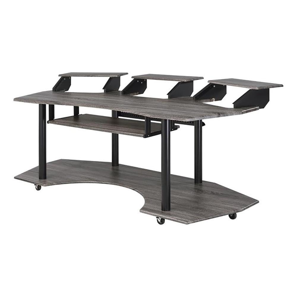Pemberly Row Black Oak Music Recording Studio Computer Desk with 3 Stands - Perfect for Home Studios, Gaming Setups & Office Workstations