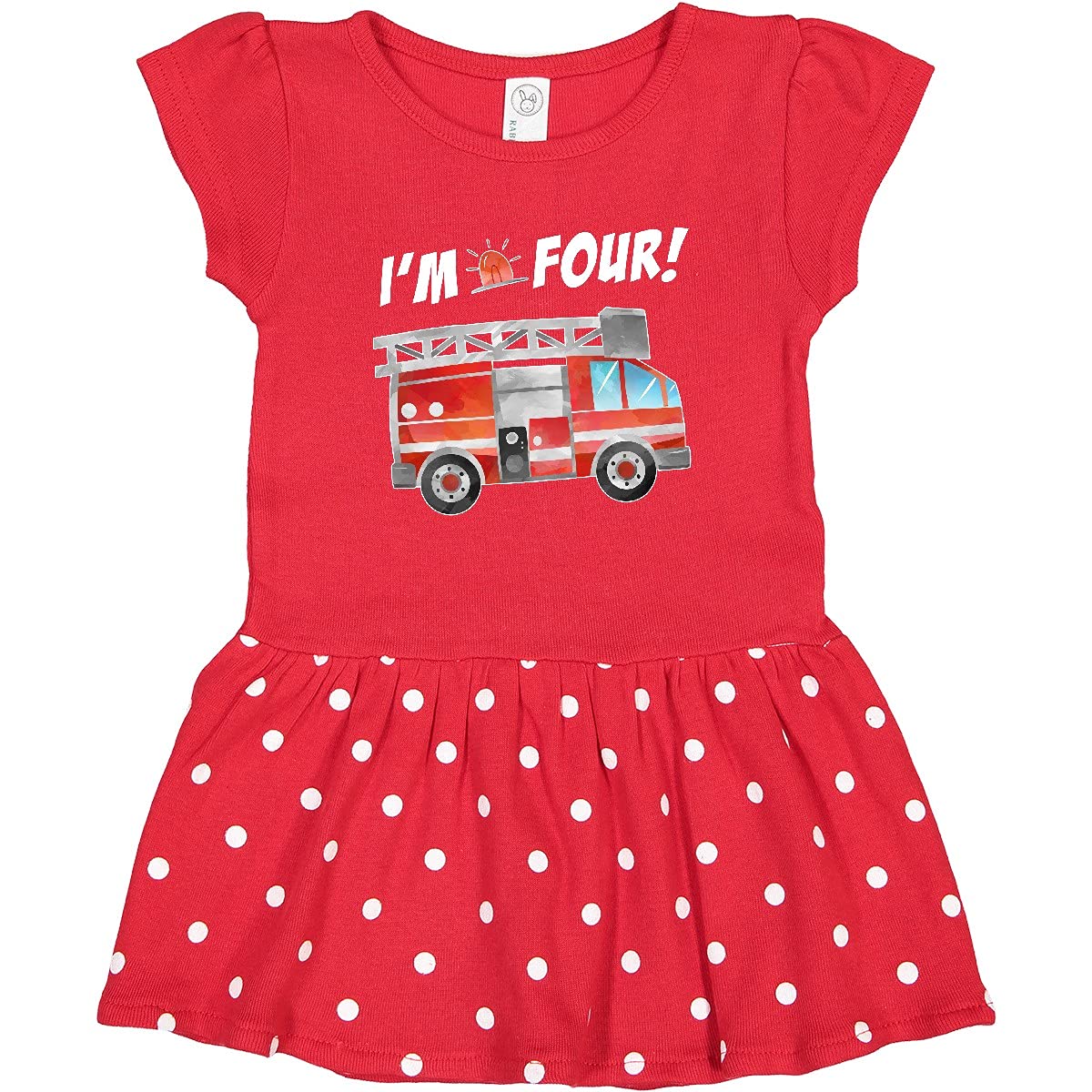 inktastic I'm 4 Fire Truck 4th Birthday Toddler Dress - Perfect for Birthday Parties, Photo Shoots & Special Occasions