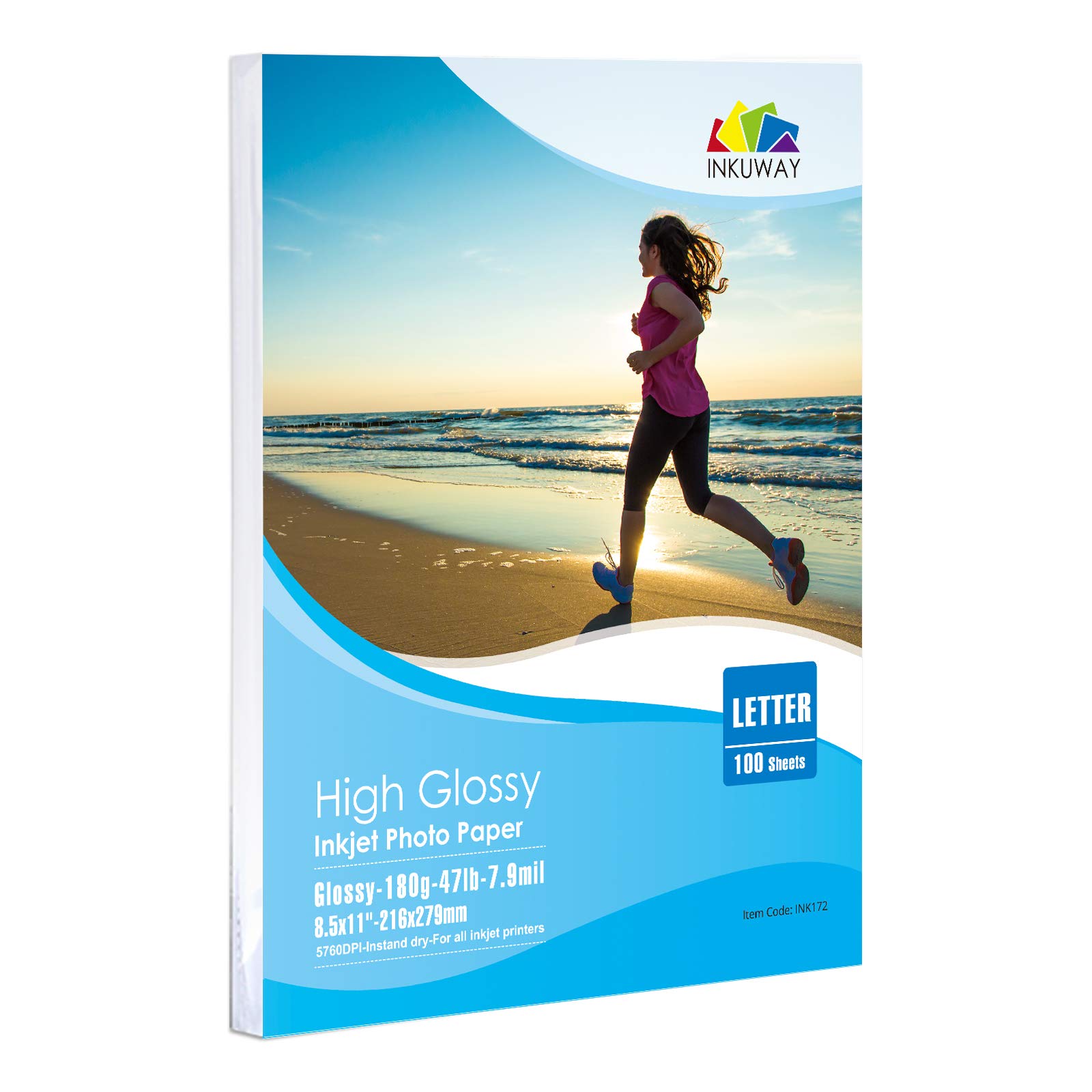Premium High Glossy Photo Paper 8.5x11 Inches - 100 Sheets Super Bright White Inkjet Paper for Vibrant Prints - 180g Thin Paper - Ideal for Photo Printing, Brochures & Professional Documents