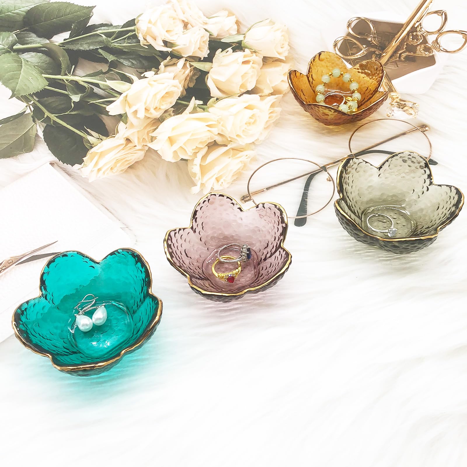 Elegant Glass Jewelry Tray - Crystal Ring Holder & Trinket Bowl for Rings, Earrings, Necklaces - Perfect for Nightstand Decor, Engagement Gifts & Bathroom Organization