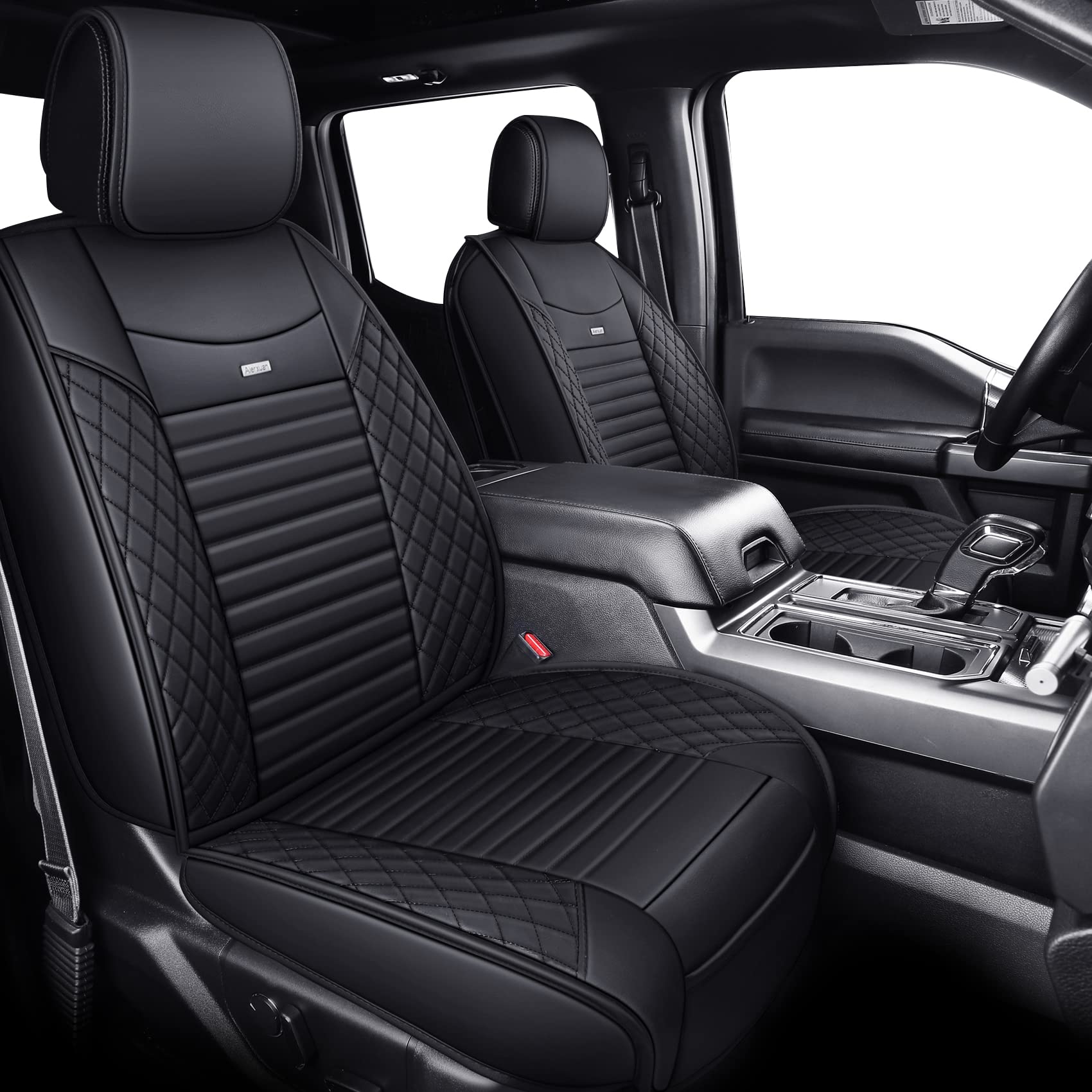Custom Fit Waterproof Leather Seat Covers for Ford F150 2009-2025, F250, F350, F450 - Supercrew Cab, XLT, Lariat, King Ranch, Platinum & Raptor Models (Full Set, Black) - Perfect for Truck Protection & Off-Road Adventures