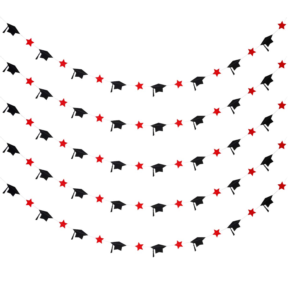 5Pcs Red and Black Graduation Cap Garland - Class of 2025 Graduation Banner Decor for College Grad Party, Commencement Ceremony | Perfect for Graduation Photo Backdrops, School Events & Home Decorations