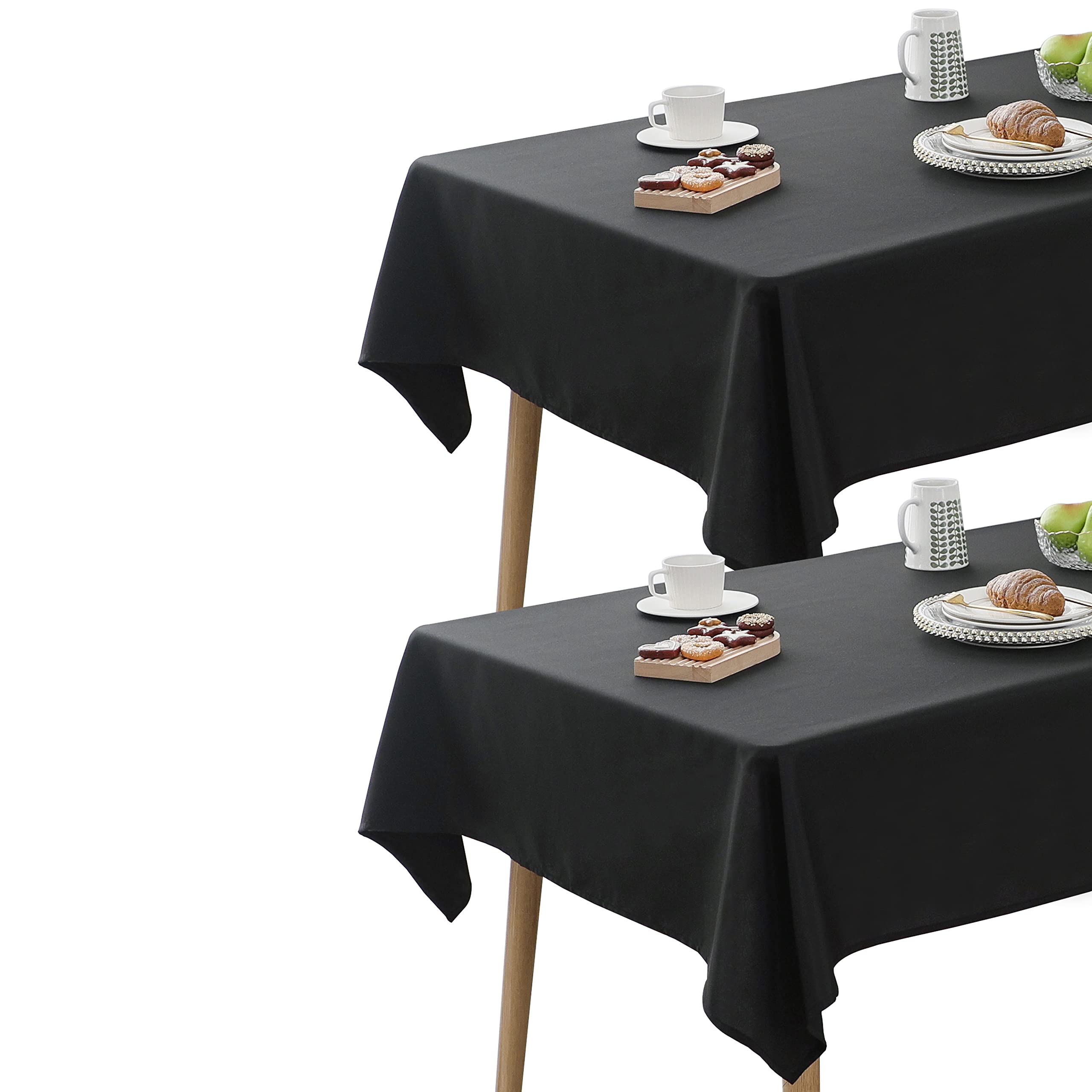 Demetex 60 x 84 Inch Black Rectangle Tablecloth - Waterproof Washable Polyester Table Cover for Dining, Party & Events - Set of 2 Rectangular Table Cloths for Home & Restaurant Use