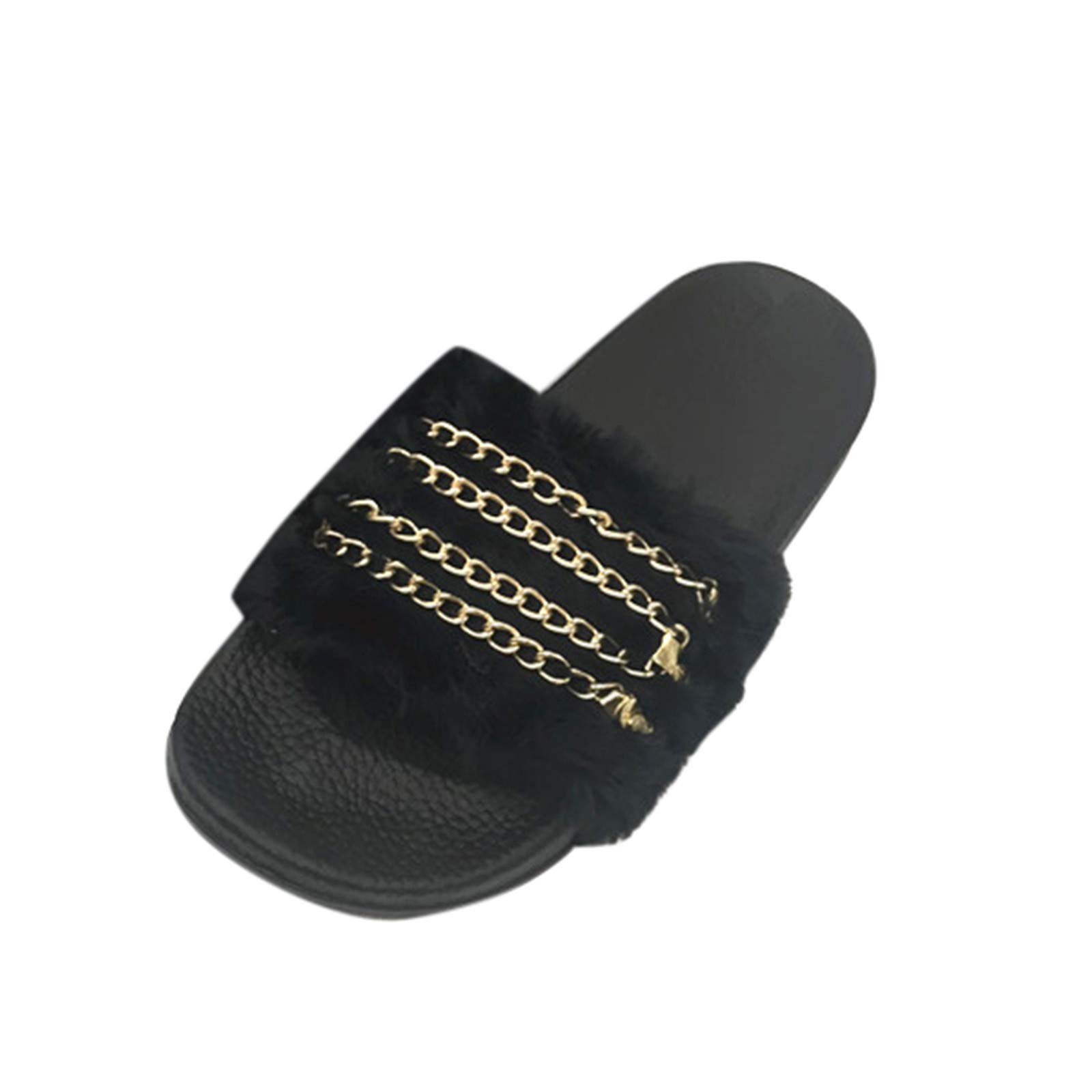 Women's Summer Chain Plush Slippers - Comfortable Casual Sandals with Multi-Chain Design for Beach, Pool, and Home Use