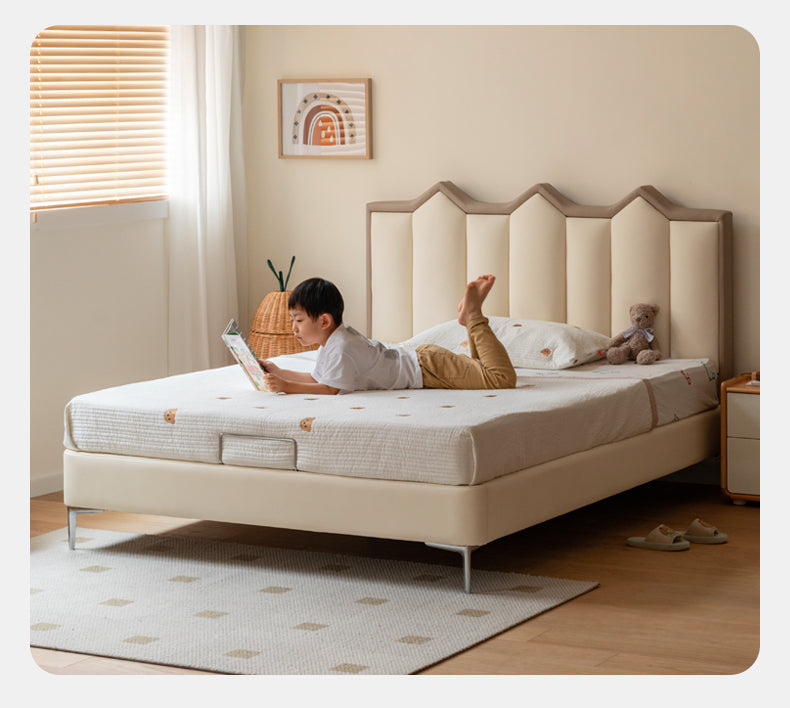 Organic Leather Kids Castle Bed - Cream Style | Safe & Durable Toddler Bed for Boys & Girls | Perfect for Bedrooms, Playrooms & Fantasy Themed Decor