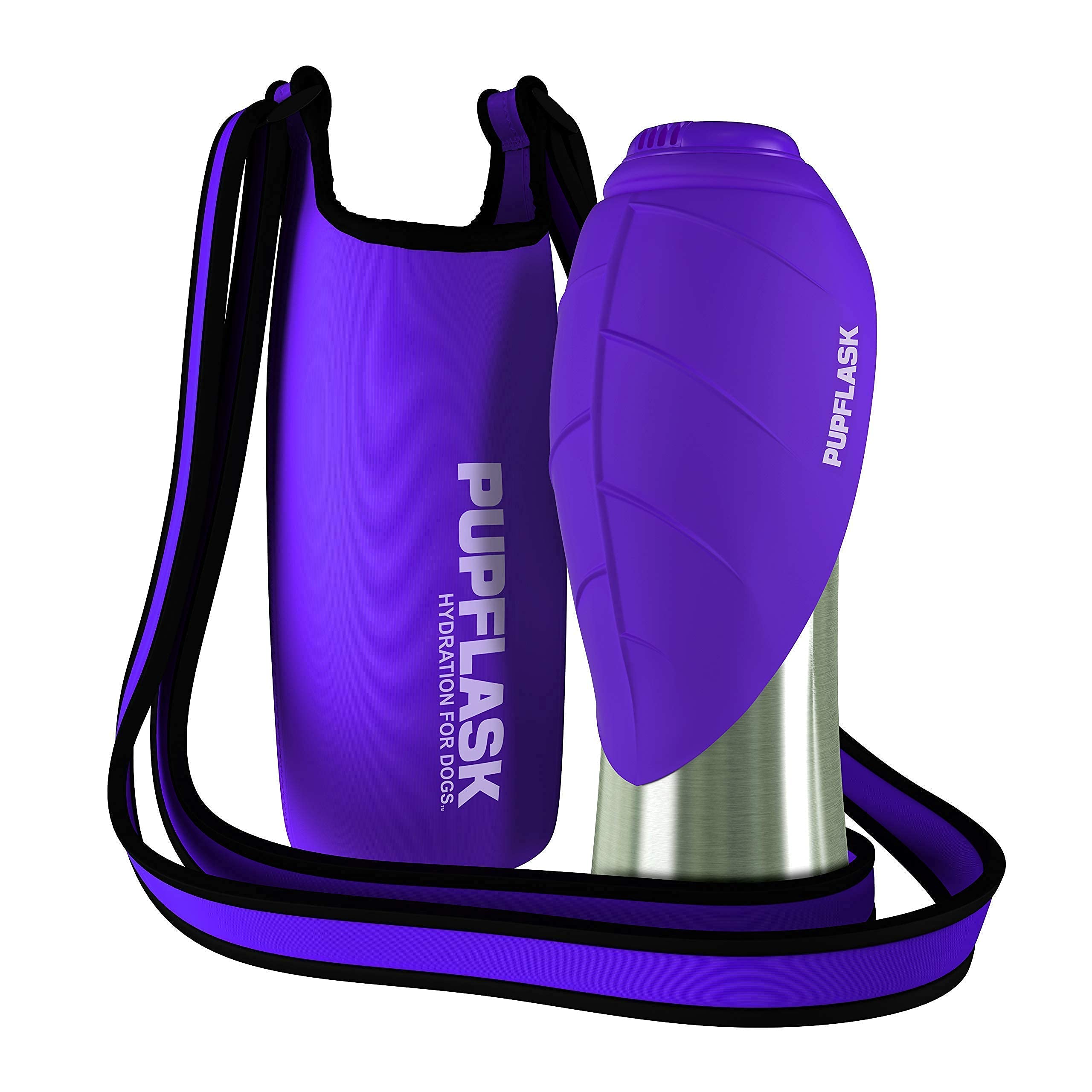 Tuff Pupper Dog Water Bottle Holder & PupFlask - 40oz Portable Pet Water Bottle for Hiking, Walking & Outdoor Adventures - Violet (BPA-Free Leakproof Design)