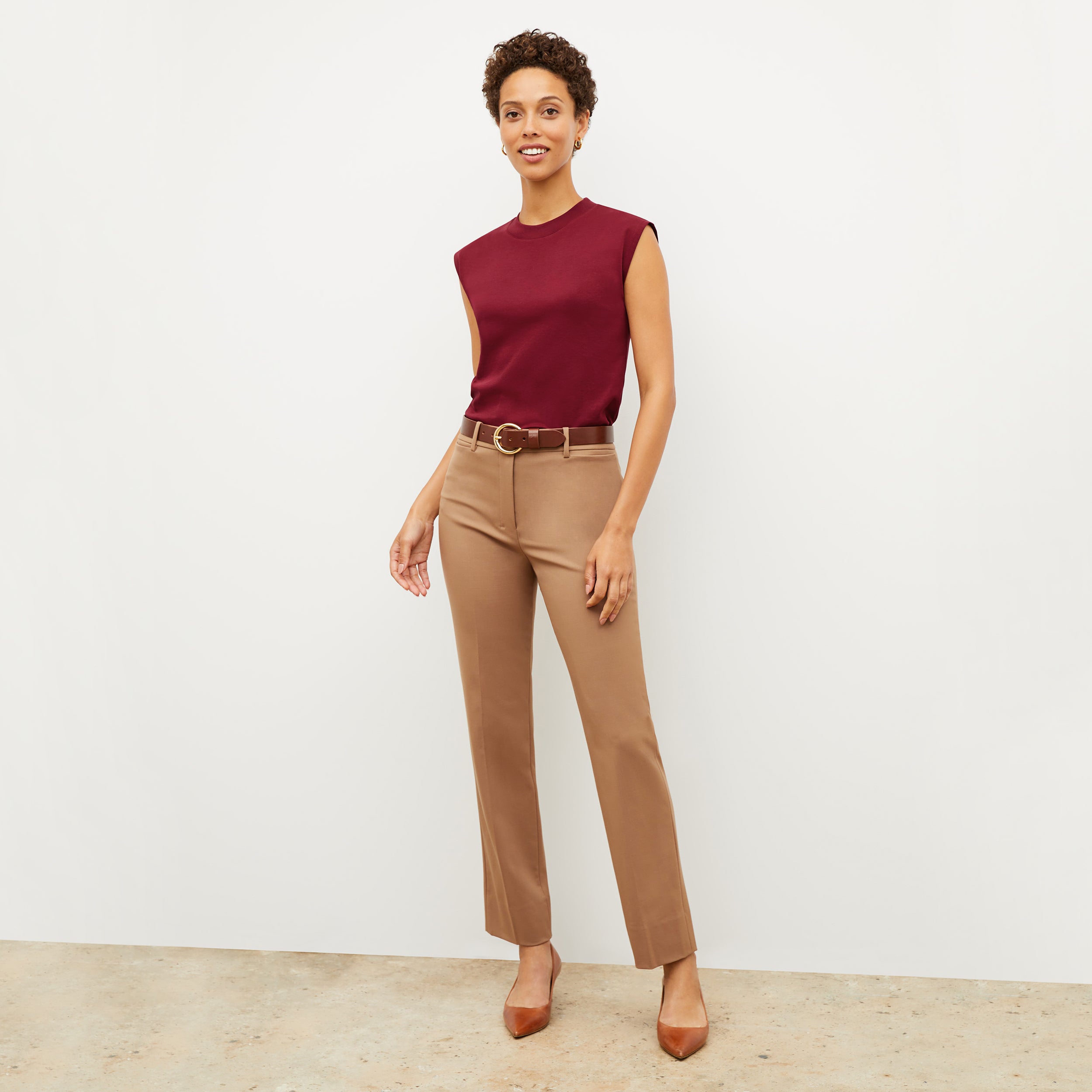 Smith Straight Trouser Washable Wool Twill Pants for Men - Comfortable Office & Business Casual Wear in Camel Color