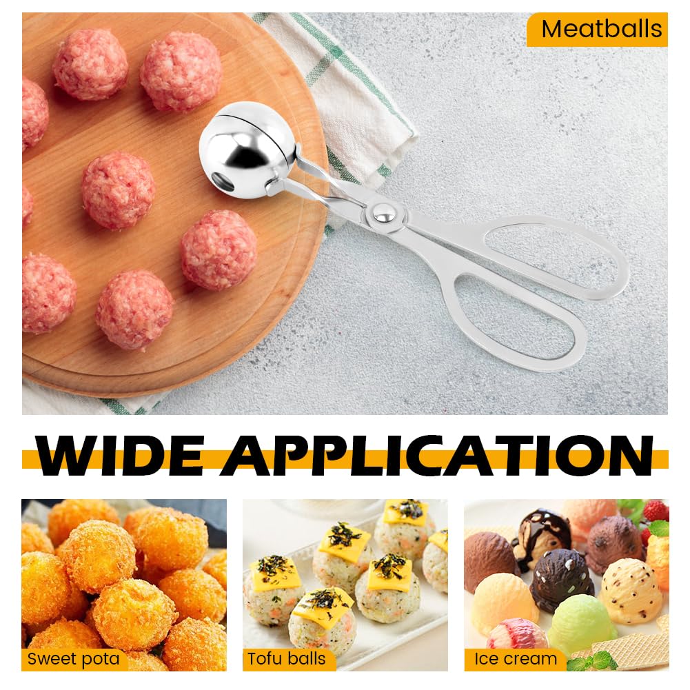 2PCS Stainless Steel Meat Baller - Non-Stick Meatball Scoop & Ball Maker Tool for Perfect Meatballs, Cake, Cookie Dough, Melon Fruits & Rice Molds (1.38