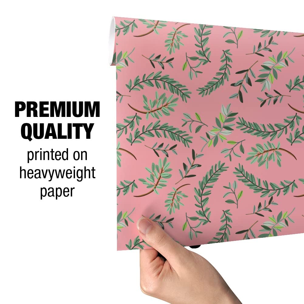 Laurel Leaves Gift Wrap Paper Rolls - Premium Wrapping Paper for Christmas, Birthday & Wedding Presents - Eco-Friendly Kraft Paper for DIY Crafts & Party Decorations