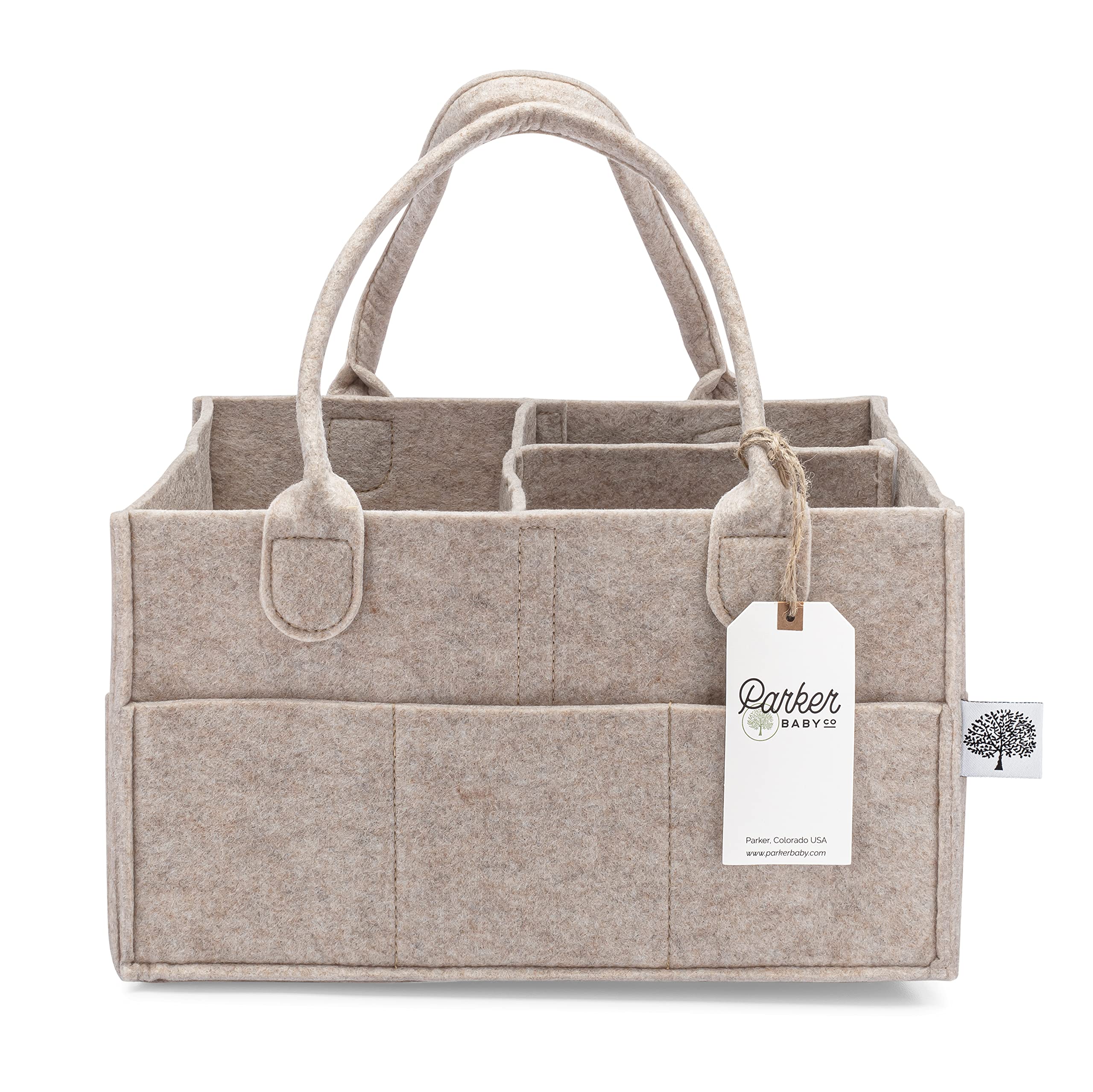 Parker Baby Diaper Caddy Organizer - Portable Nursery Storage Bin & Car Organizer for Diapers, Wipes, Baby Essentials - Oatmeal Color - Perfect for Nursery, Changing Station & On-the-Go Parents