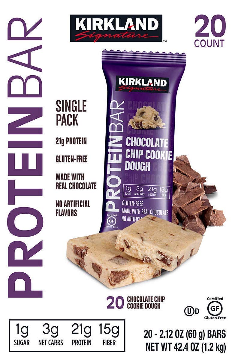 Kirkland Signature Chocolate Chip Cookie Dough Protein Bars - 20 Pack Bulk Protein Snacks for Fitness, Weight Loss & On-the-Go Energy | High Protein Nutrition for Gym, Workouts & Healthy Lifestyle