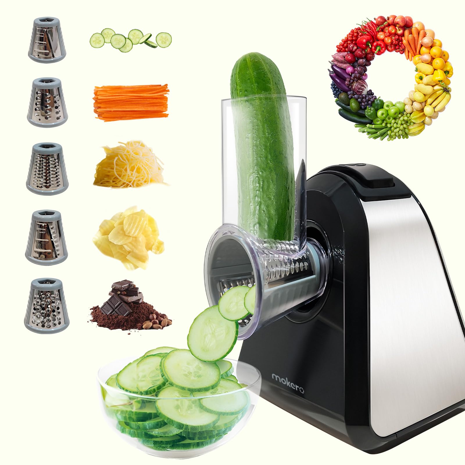 5-in-1 Electric Cheese Grater & Food Chopper - Kitchen Shredder for Vegetables, Nuts, Salad Prep