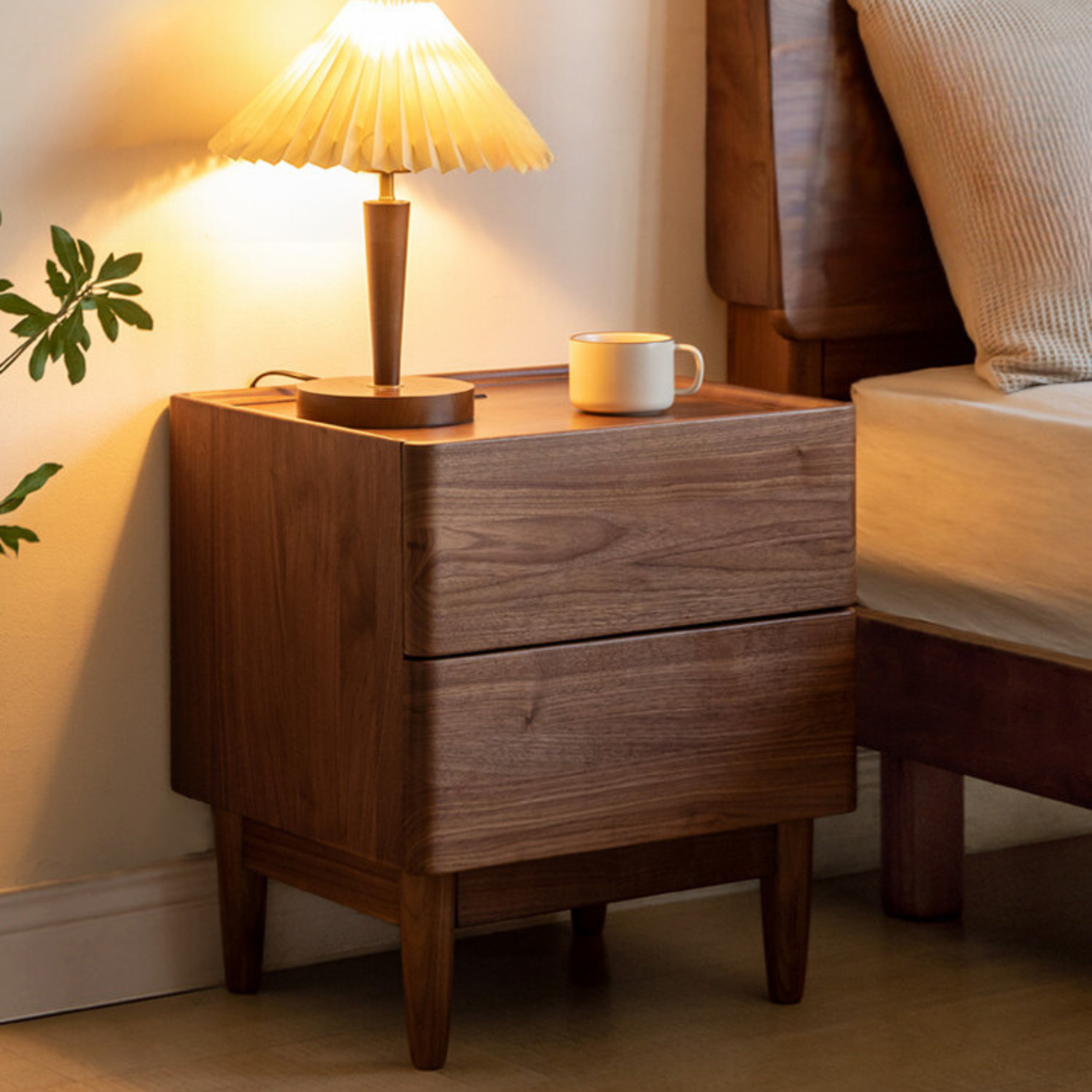 Solid Black Walnut and Ash Wood Nightstand - Stylish Bedside Table for Bedroom, Living Room, or Office