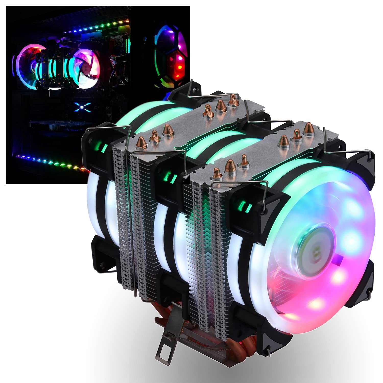 6-Heat Pipe 90mm PWM RGB CPU Cooler with 3-Pack RGB Fans - Compatible with Intel LGA 1366/1155/1156/2011/1200 & AMD AM4 Sockets - High Performance Air Cooler for Gaming PC, Workstation, and Overclocking