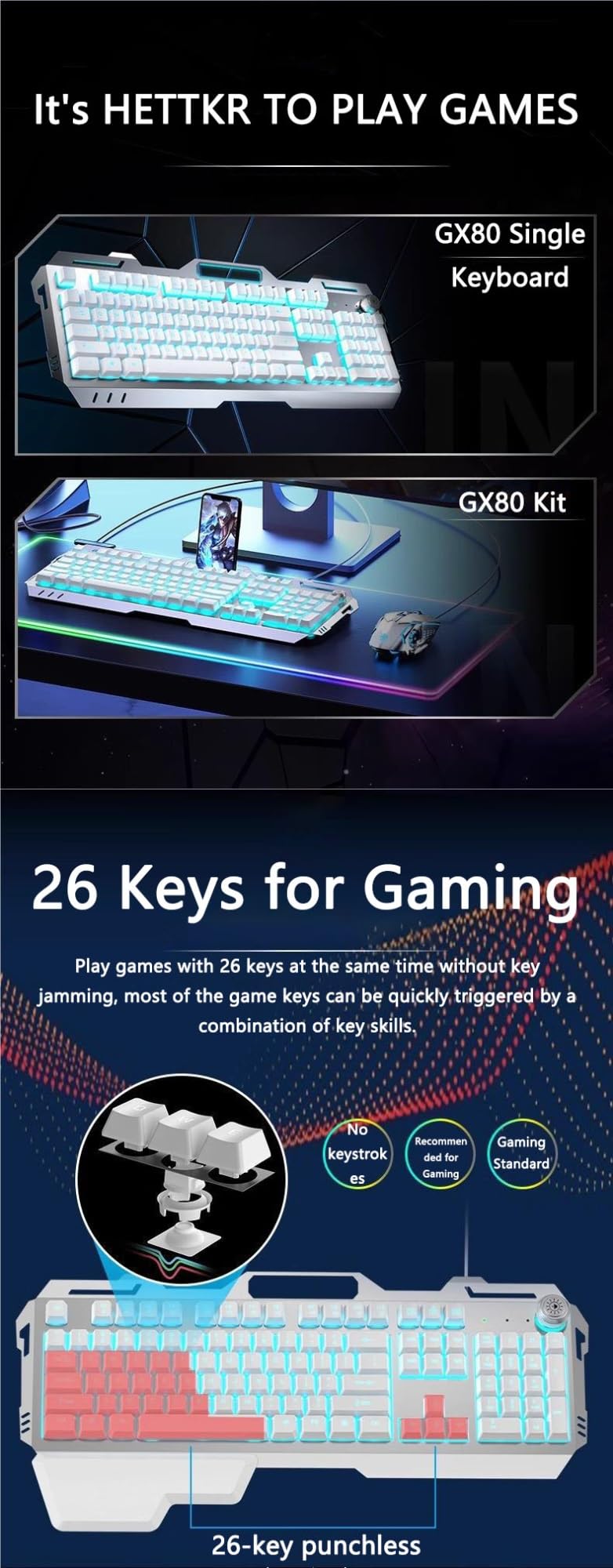 RGB Gaming Keyboard and Mouse Combo with Wired USB Mechanical Switches, Rainbow Backlit for PC - Perfect for Office Work, Beginner Gamers & Professional Gaming Setups