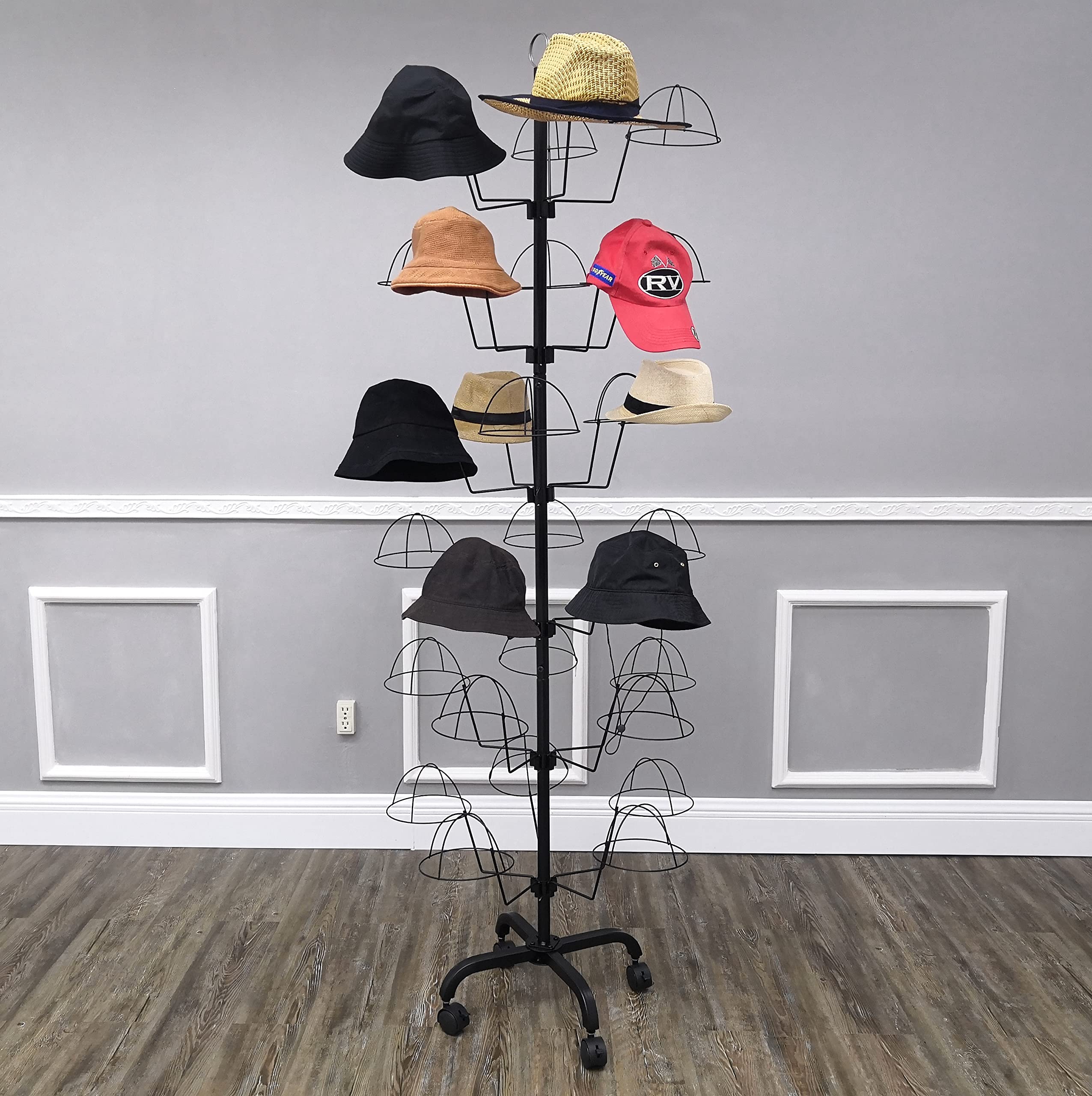 FixtureDisplays 6-Tier Metal Hat Rack - Free Standing Headwear & Wig Organizer for Caps (Holds 30 Hats, 22