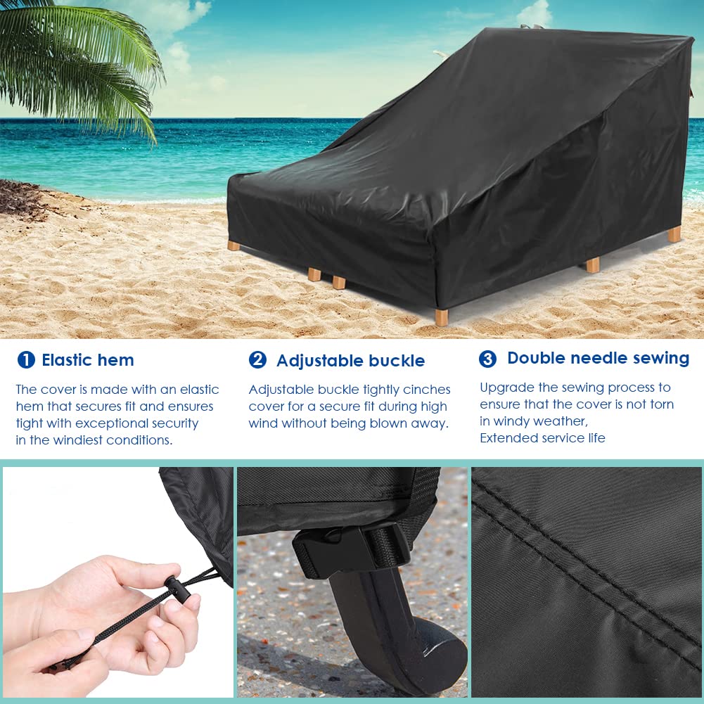 Waterproof Double Patio Chaise Lounge Cover - Heavy Duty Outdoor Furniture Protector with Elastic Hem for 2-Person Chaise - Perfect for Poolside, Deck, Garden & Patio Use