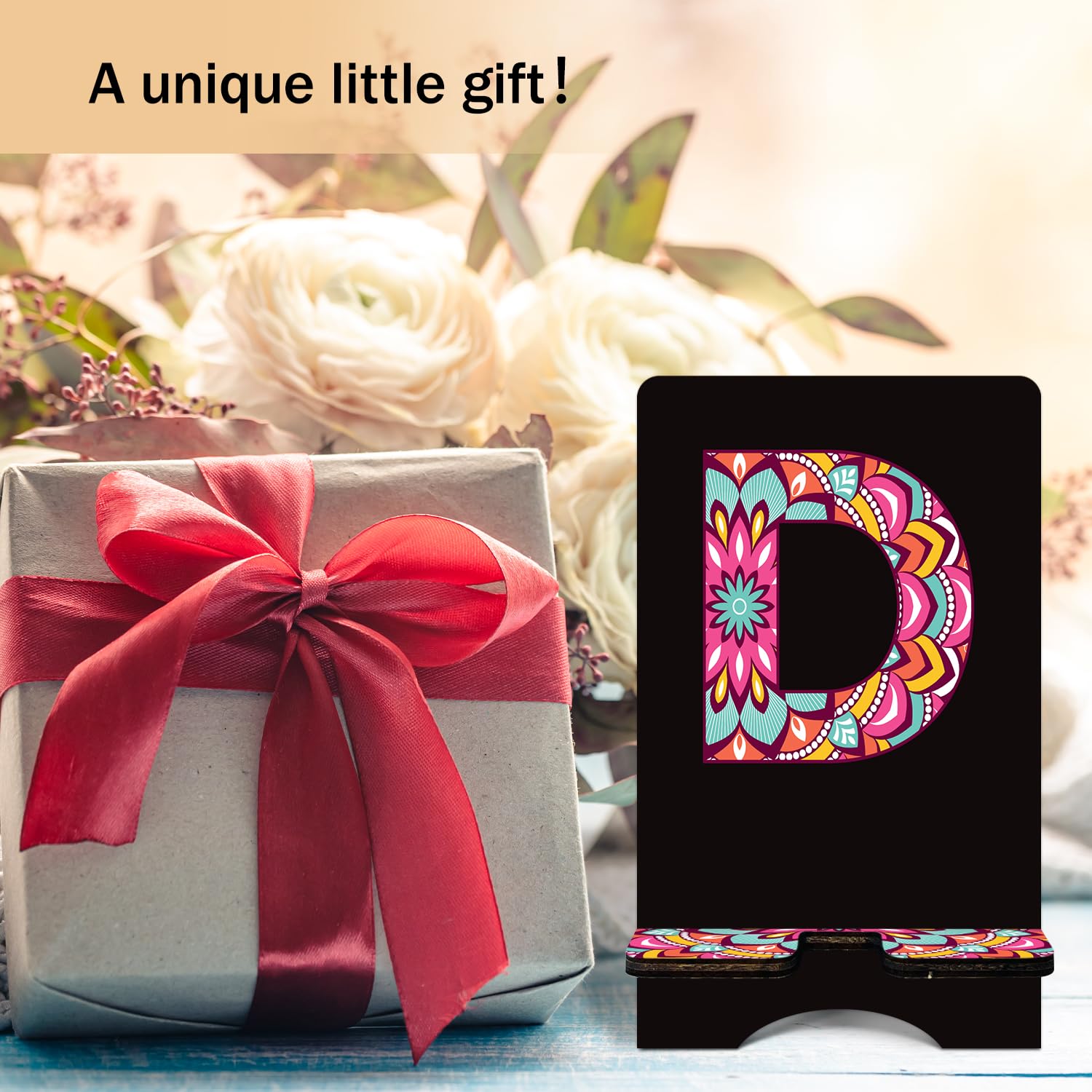 Personalized Initial Wooden Phone Stand - Universal Cell Phone Holder for Desk & Office with Charging Hole, Compatible with All Smartphones & Tablets | Perfect for Home, Office, Video Calls & Hands-Free Viewing