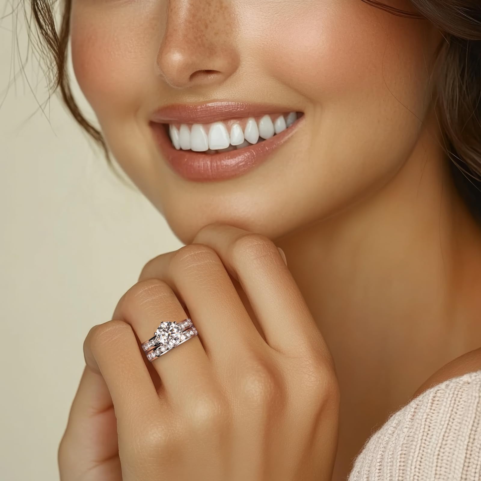 Moissanite Wedding Rings Bridal Sets - 4.48CTTW D Color VVS1 Round Cut 925 Sterling Silver Engagement Rings & Wedding Band for Women - Perfect for Proposals, Anniversaries, and Bridal Jewelry Gifts