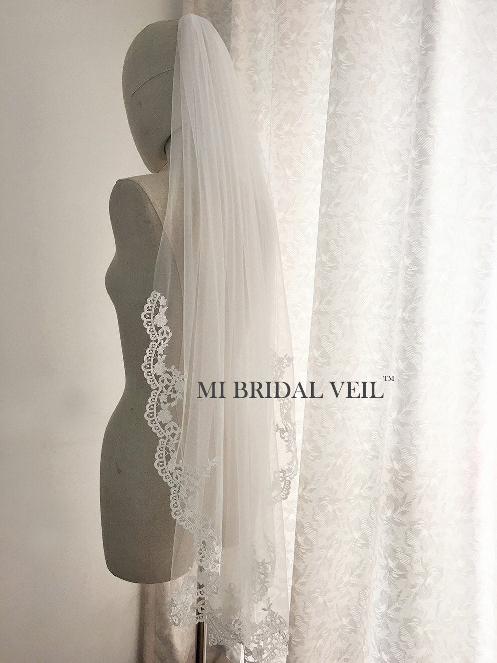 Elegant Venice Crochet Lace Wedding Veil - Fingertip Length Bridal Veil with Delicate Chest Lace Detail | Perfect for Bridal Showers, Weddings & Formal Events