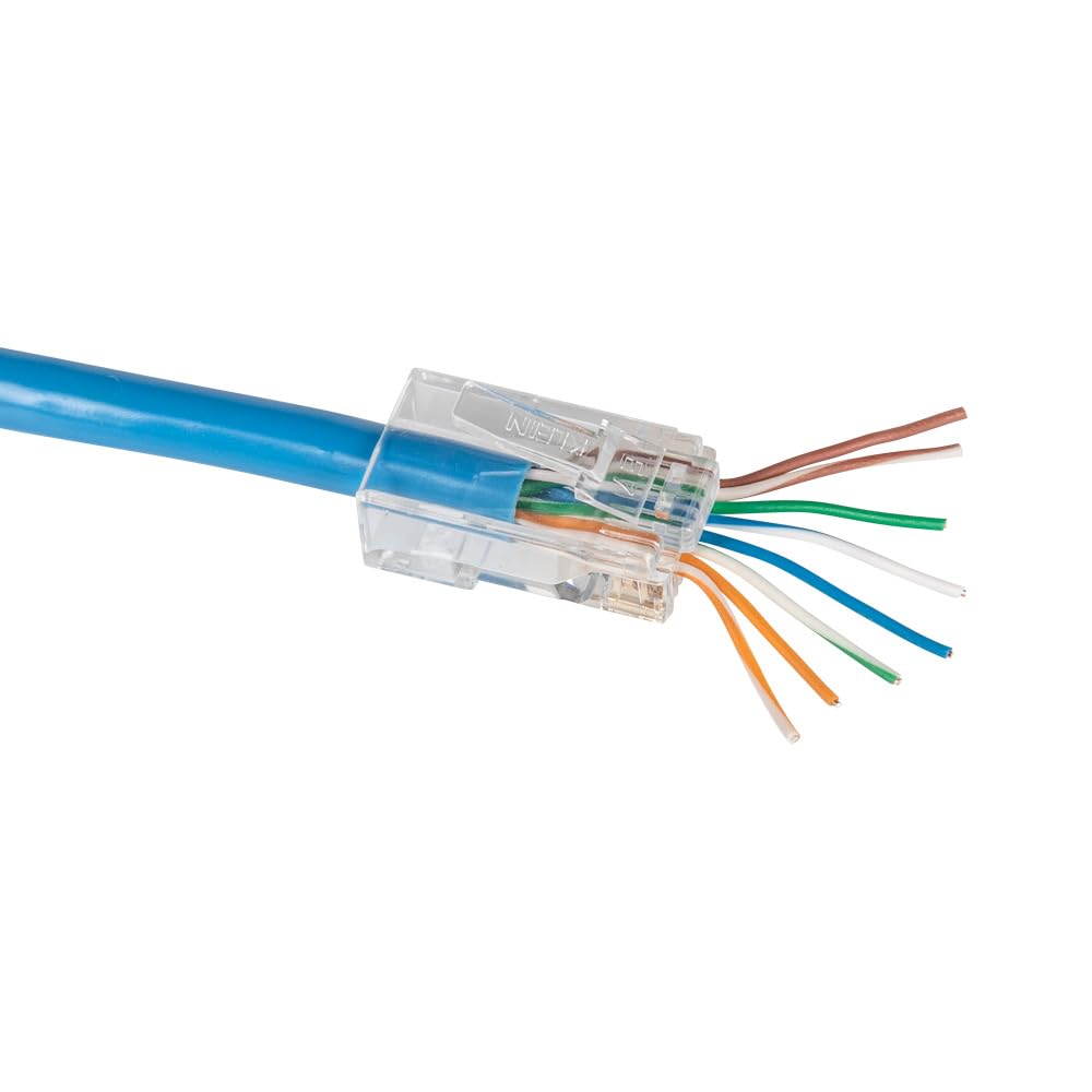 Klein Tools 80017 CAT6 Pass-Thru Crimper & 50-Pack Modular Plug Kit - Professional Data Cable Installation Tool Set for Network Wiring & Ethernet Connections
